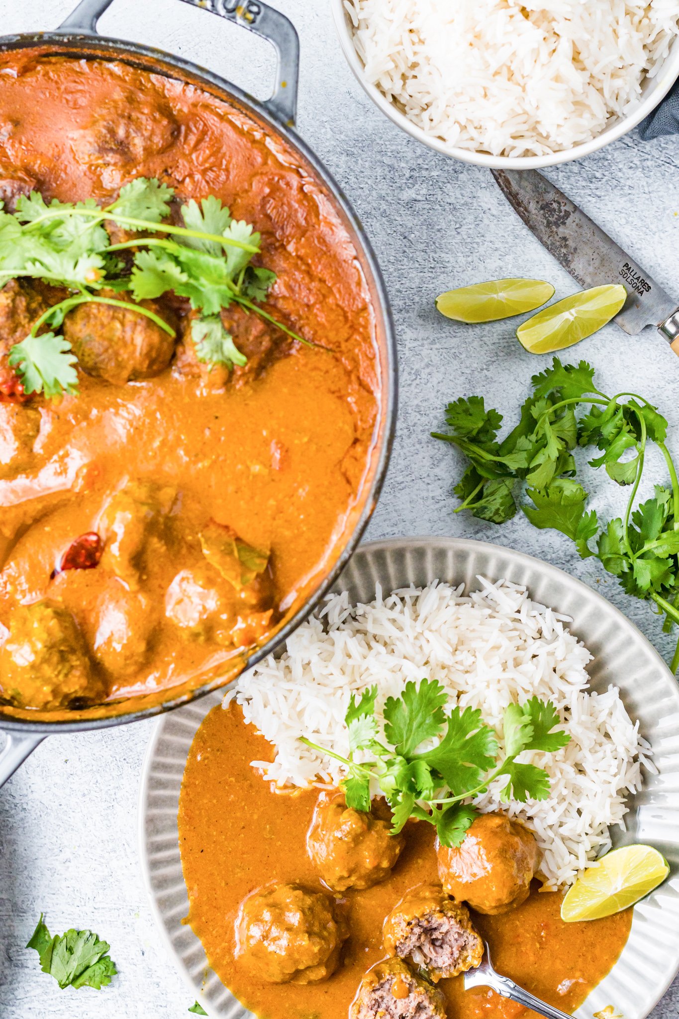Curry Meatballs Recipe with rice.