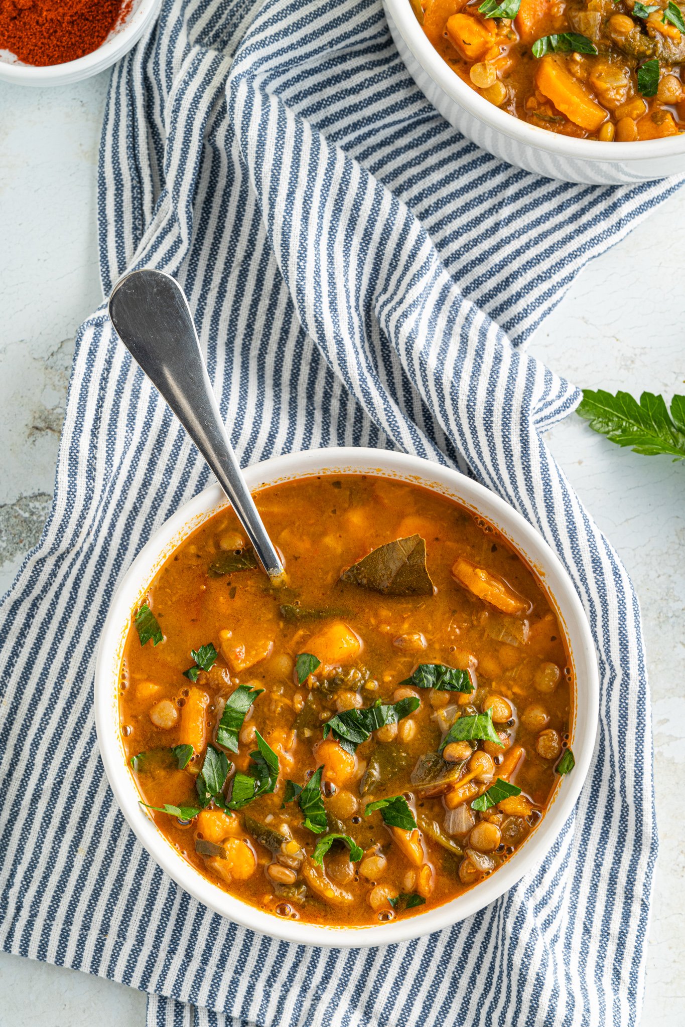 Lentil Sweet Potato Stew Recipe with spoon 