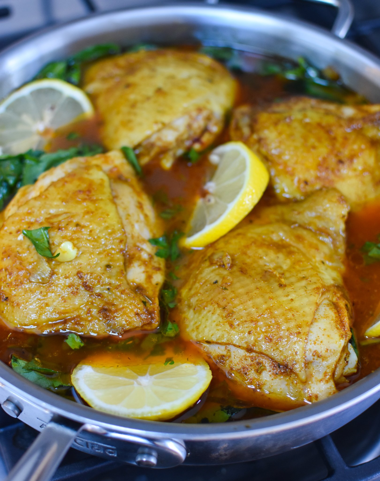 One Pot Mediterranean Chicken and Rice in a pot.