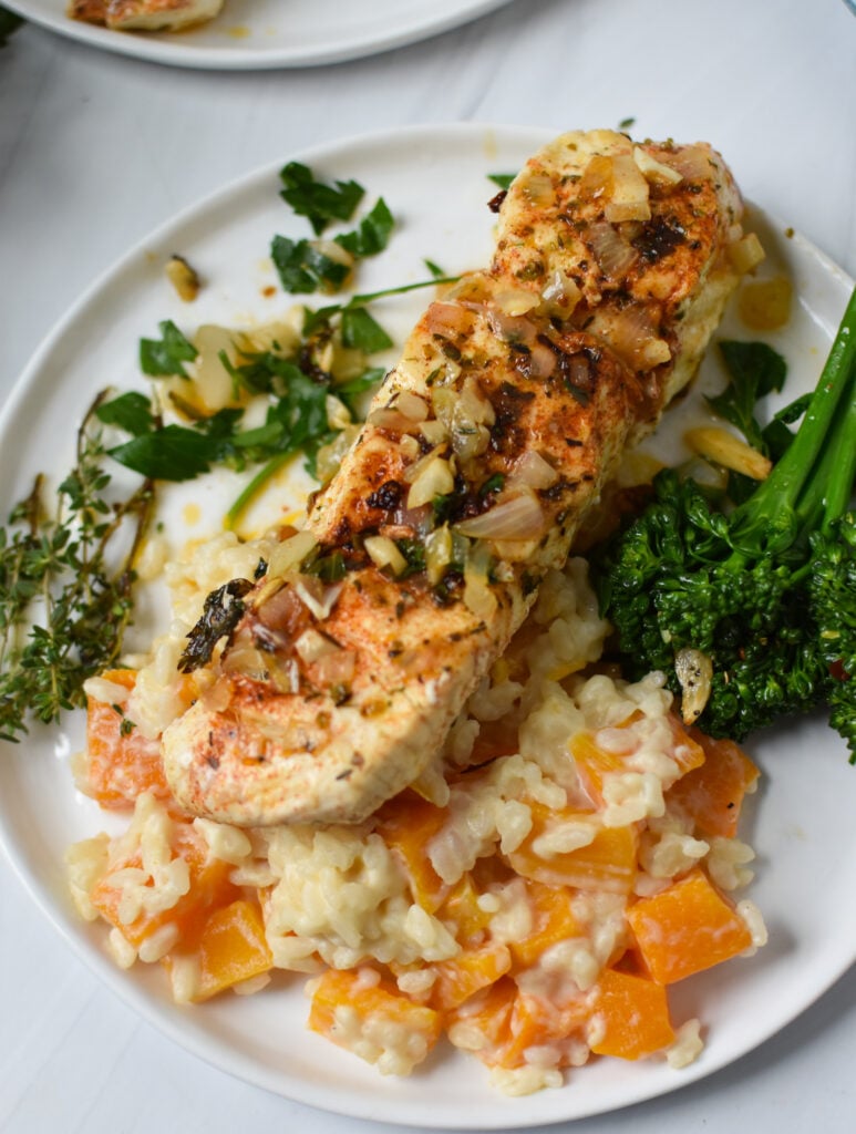 Lemon Garlic Halibut Recipe with risotto.
