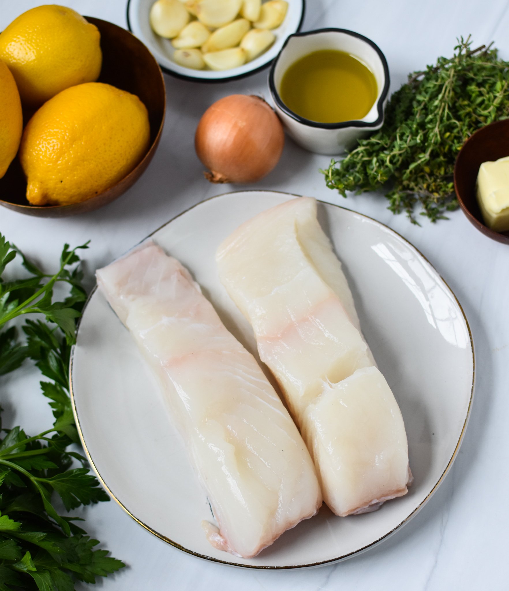 Lemon Garlic Halibut Recipe ingredients.