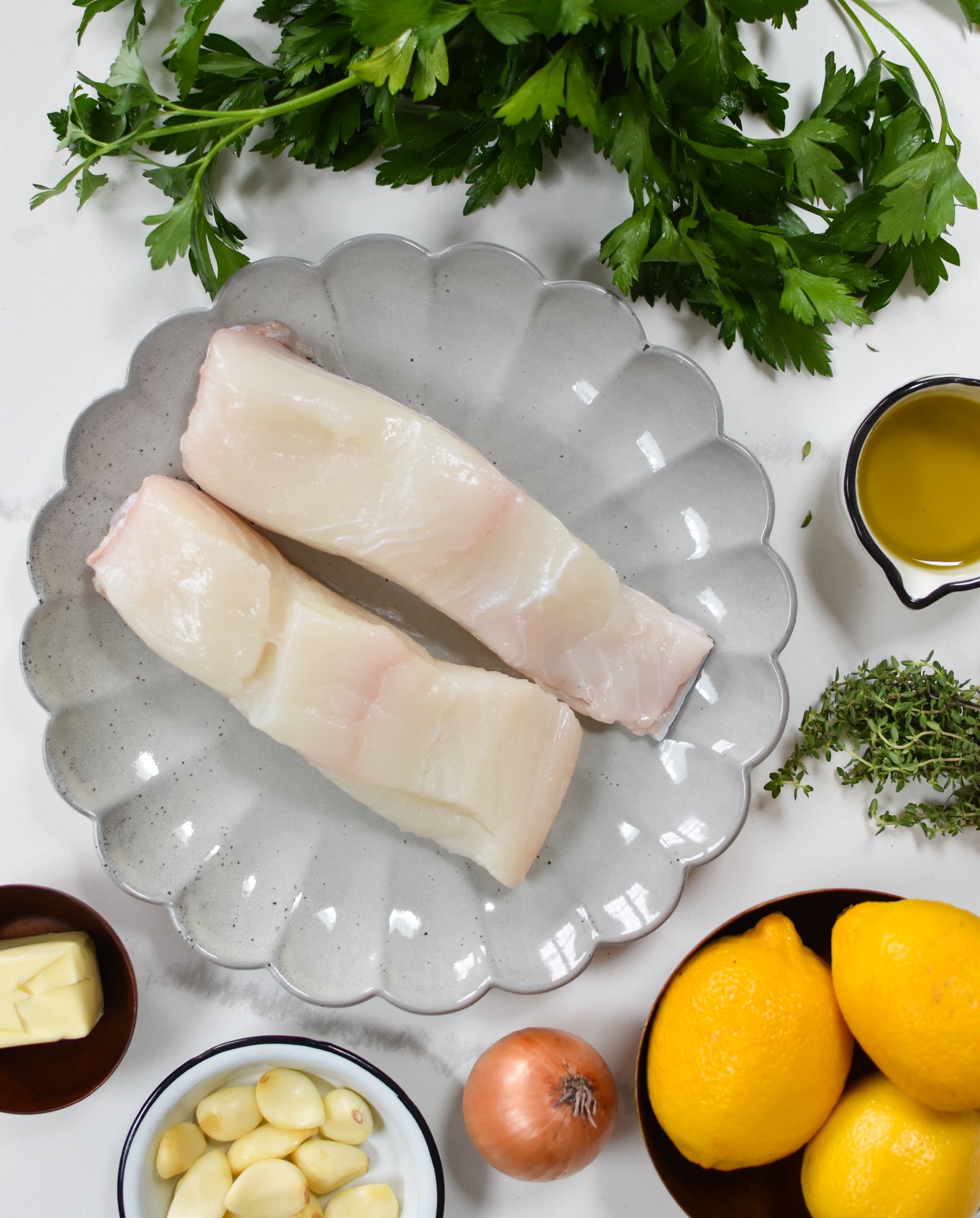 Lemon Garlic Halibut Recipe ingredients.