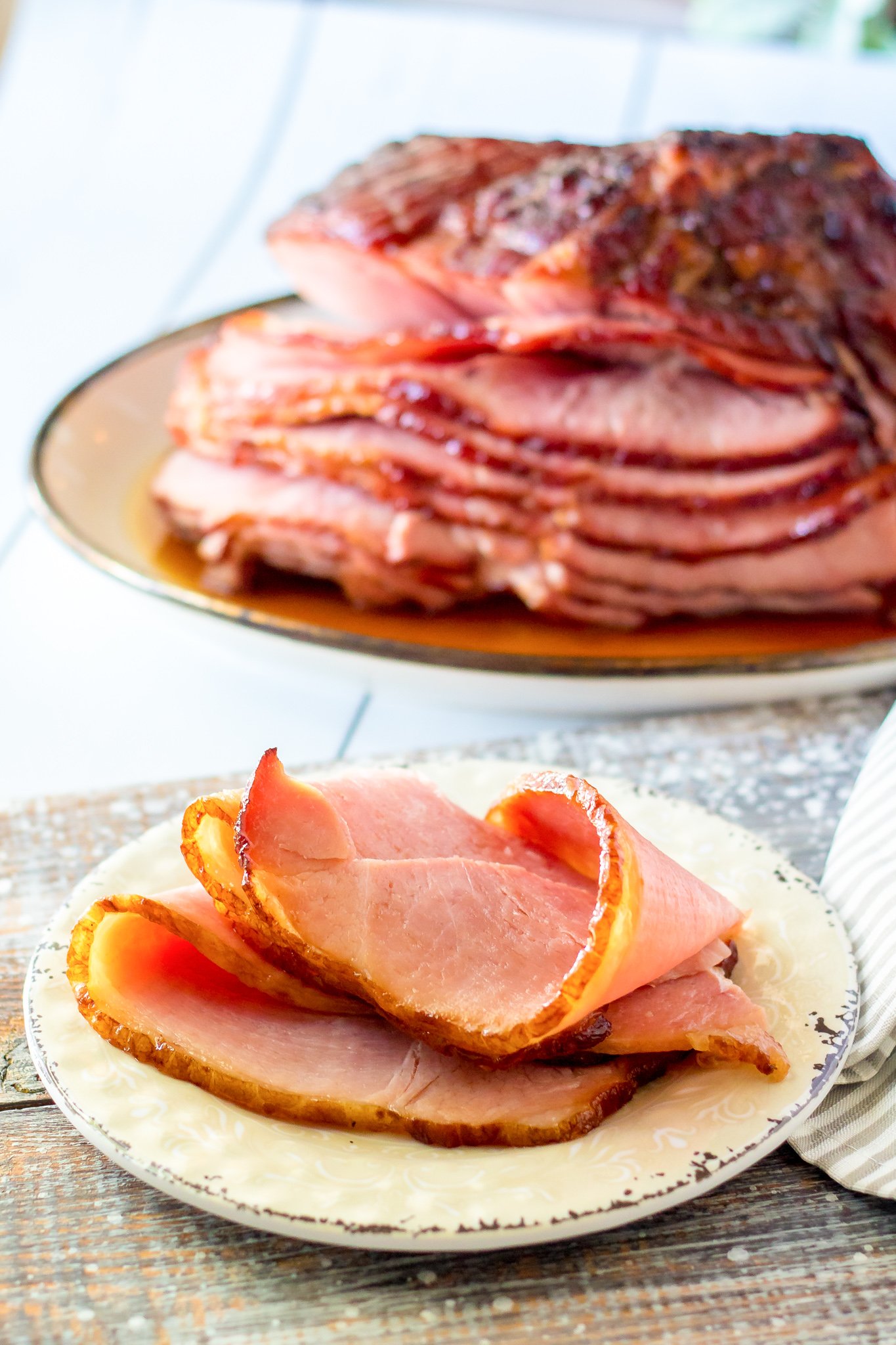 Apple Cider Glazed Ham Recipe on plate.