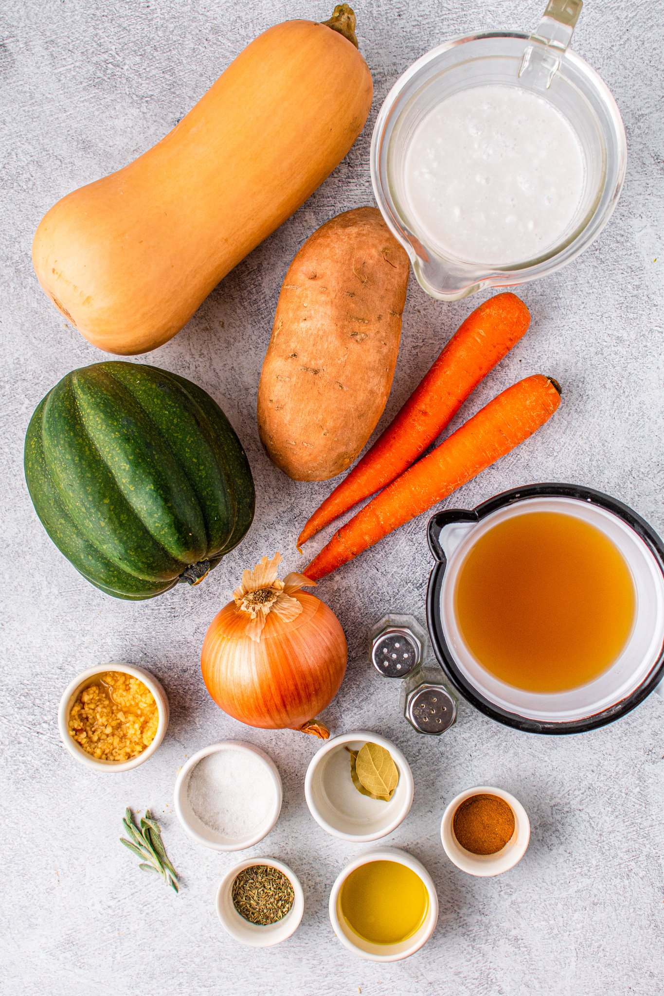 Butternut Squash and Sweet Potato Soup ingredients.
