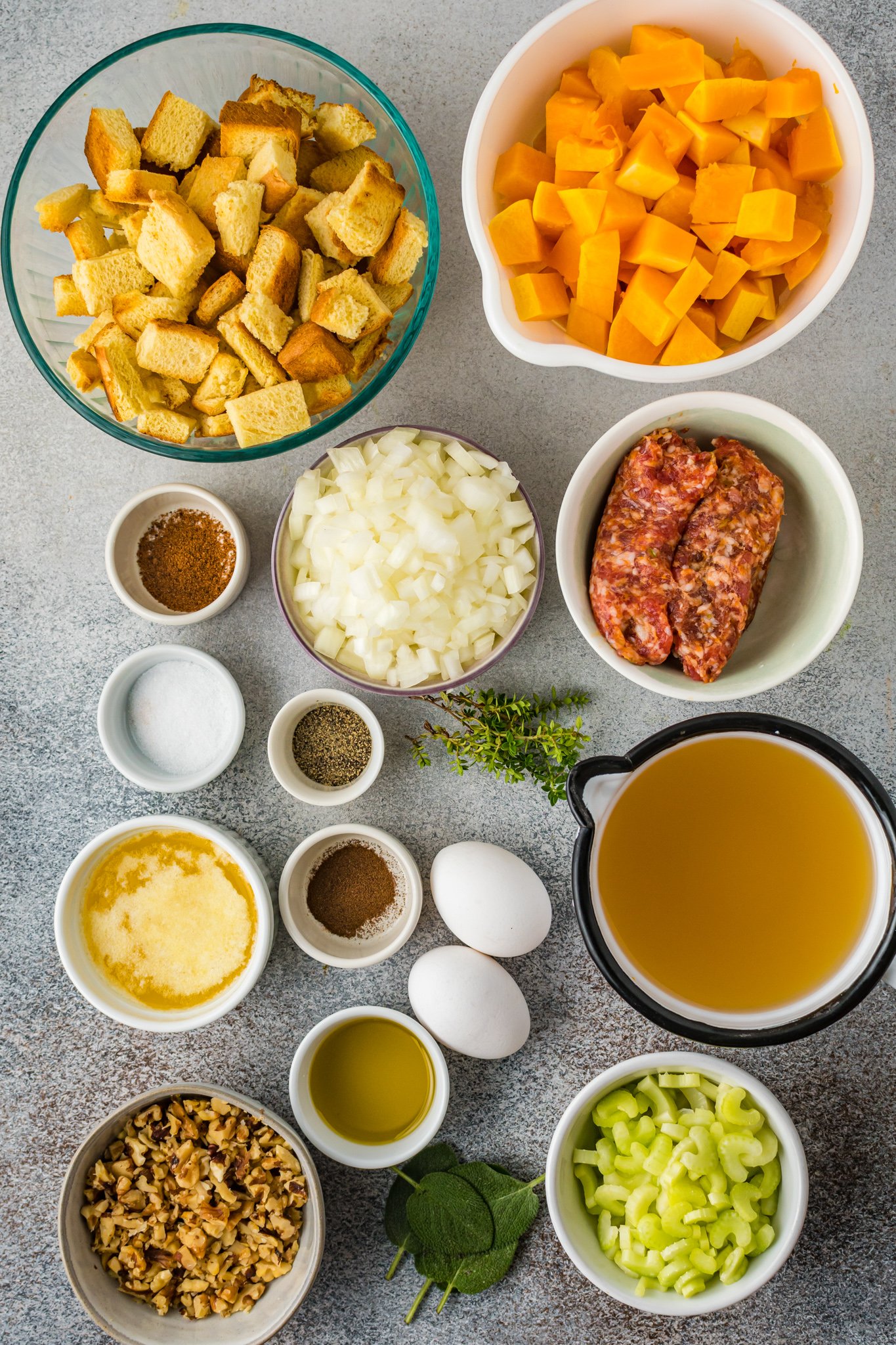 Butternut Squash Stuffing ingredients. 