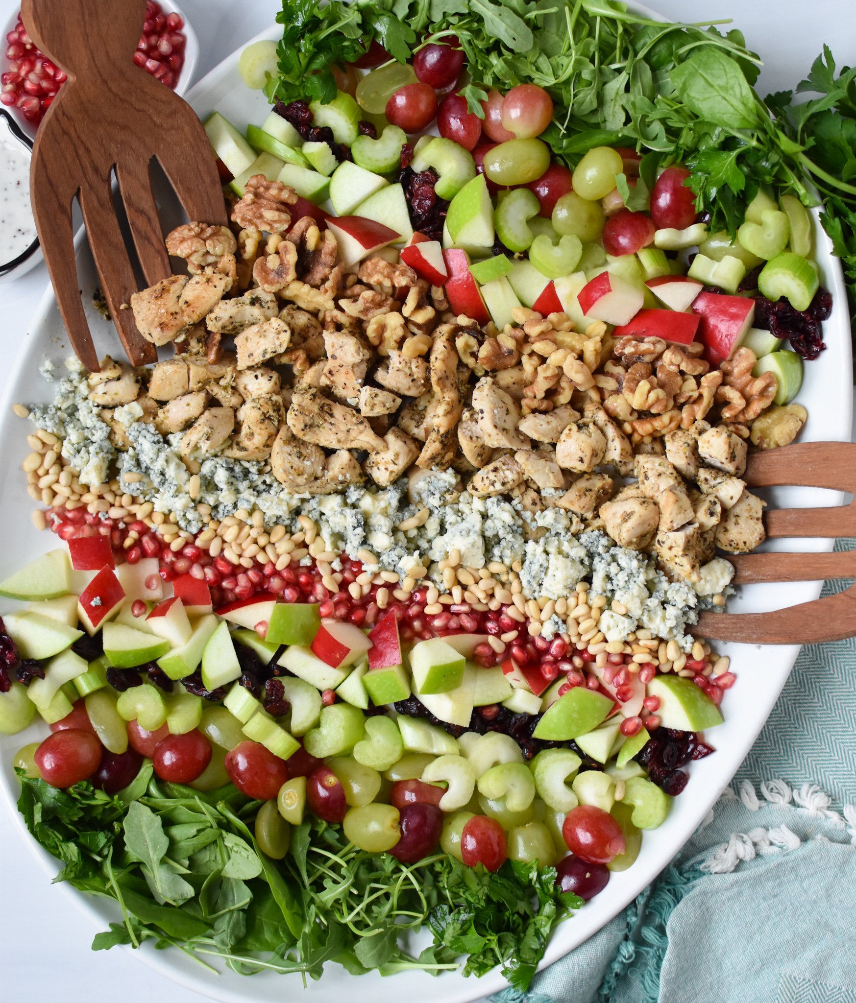Waldorf Salad Recipe on a large white platter.