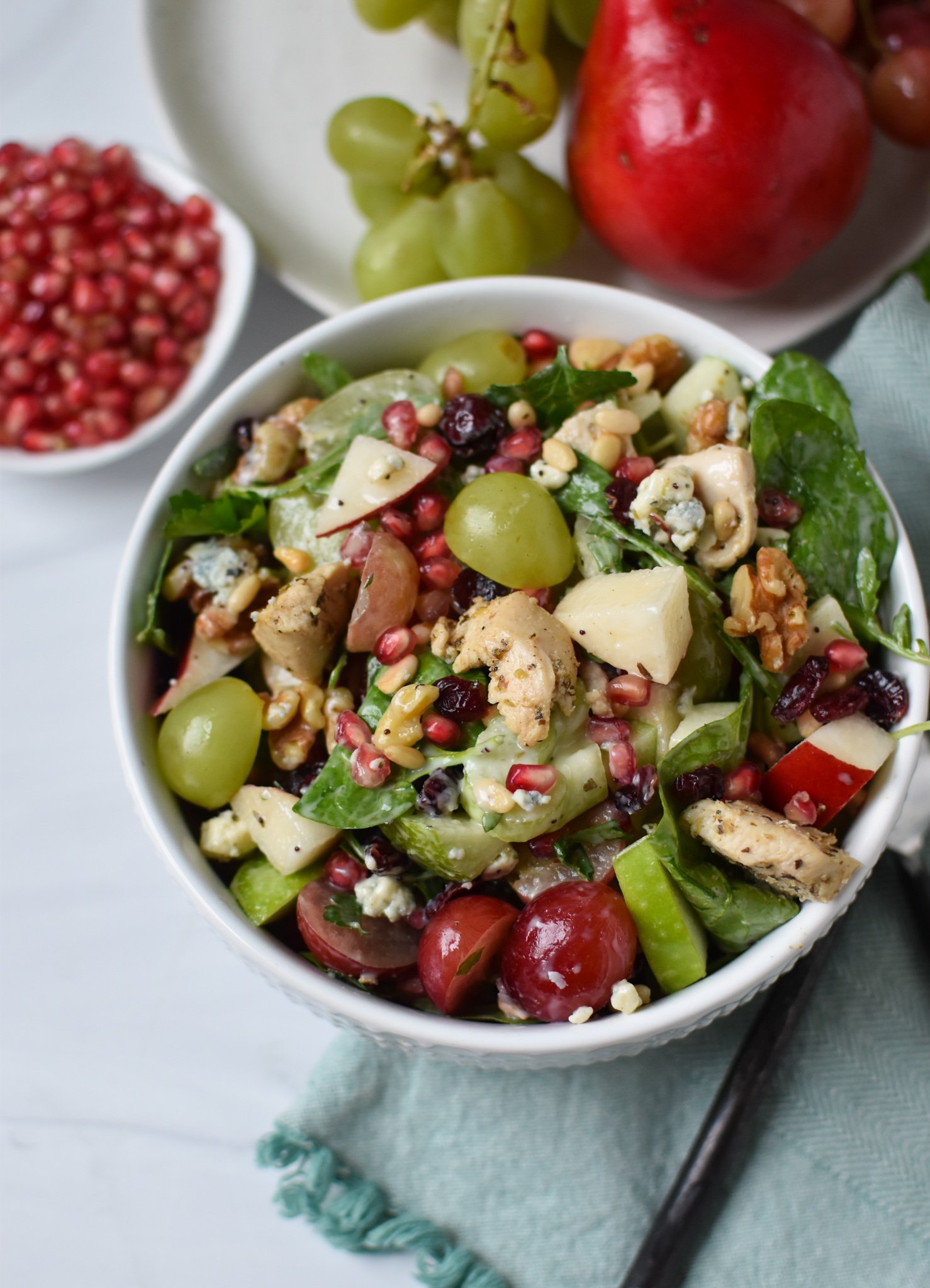 Waldorf Salad Recipe in a small bowl.