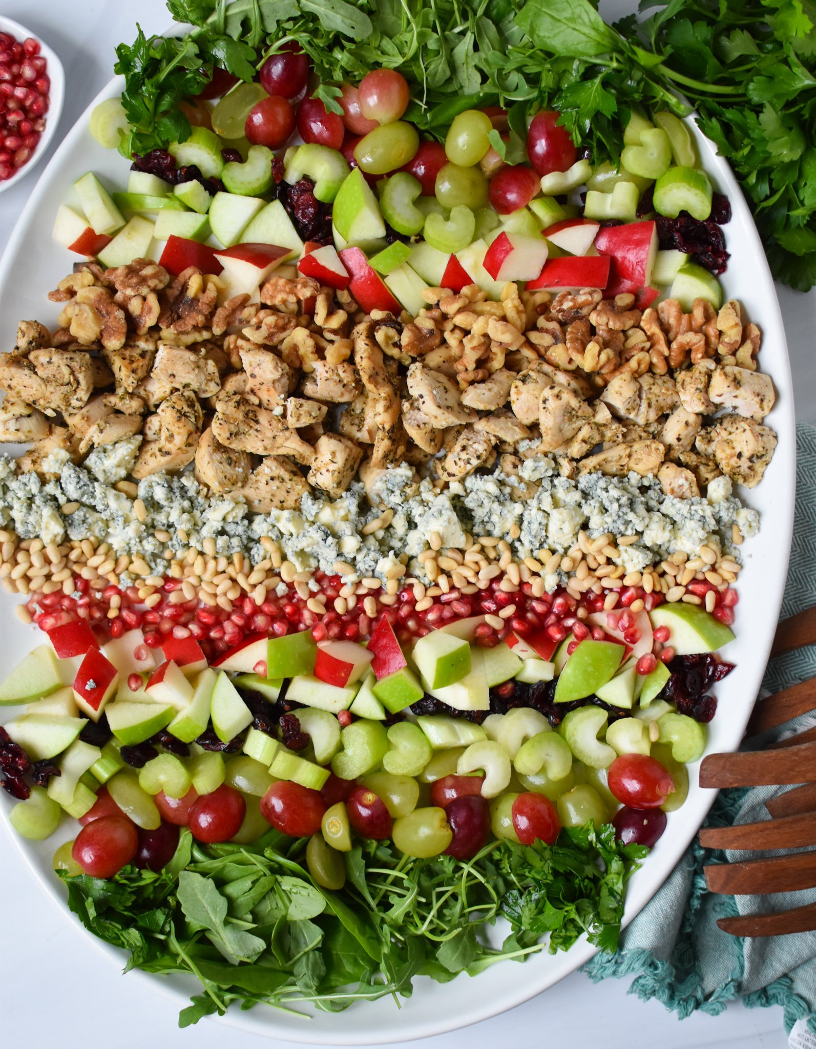 Waldorf Salad Recipe on a white platter.