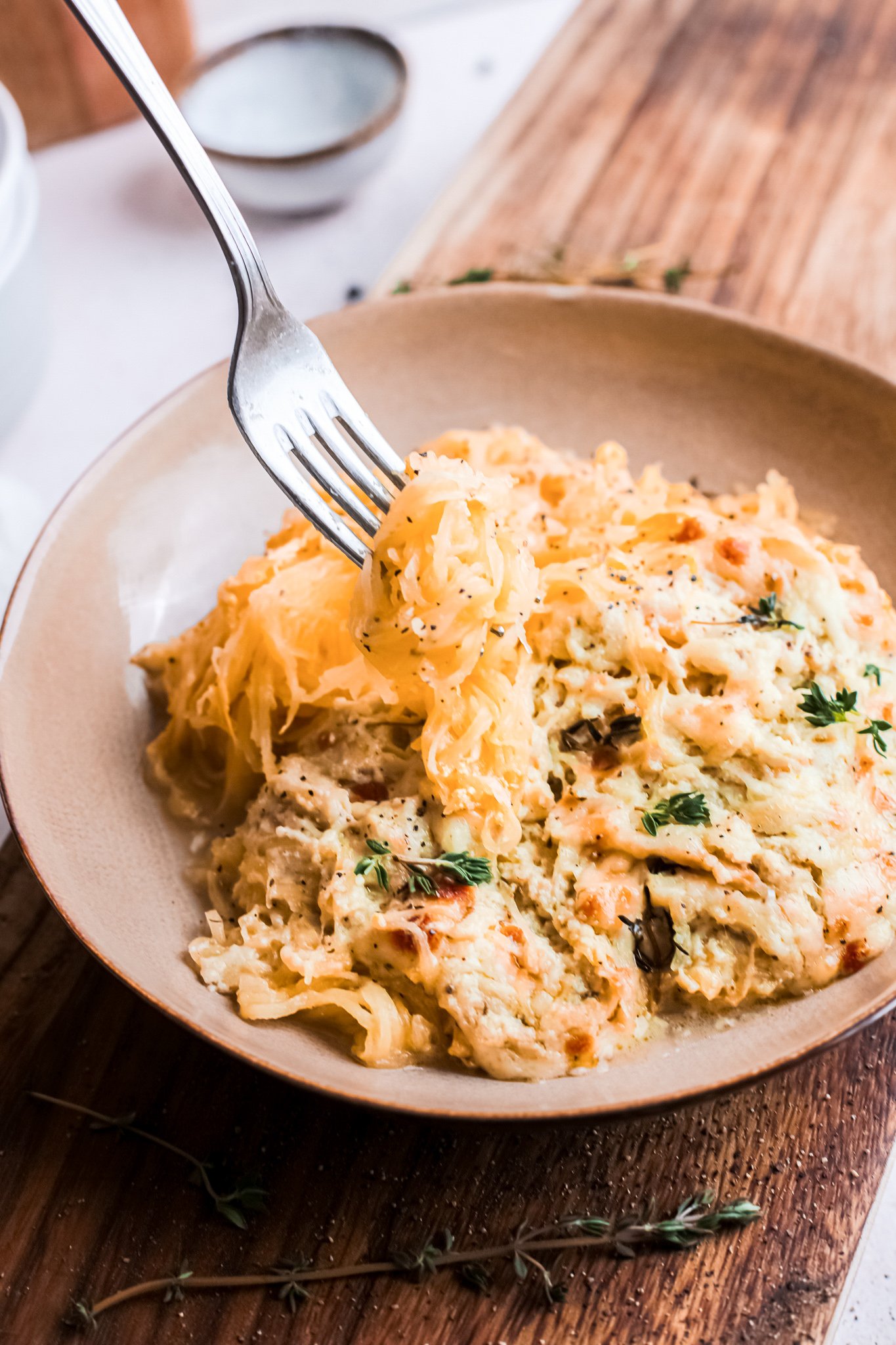 Baked Cheesy Spaghetti Squash Recipe with fork.