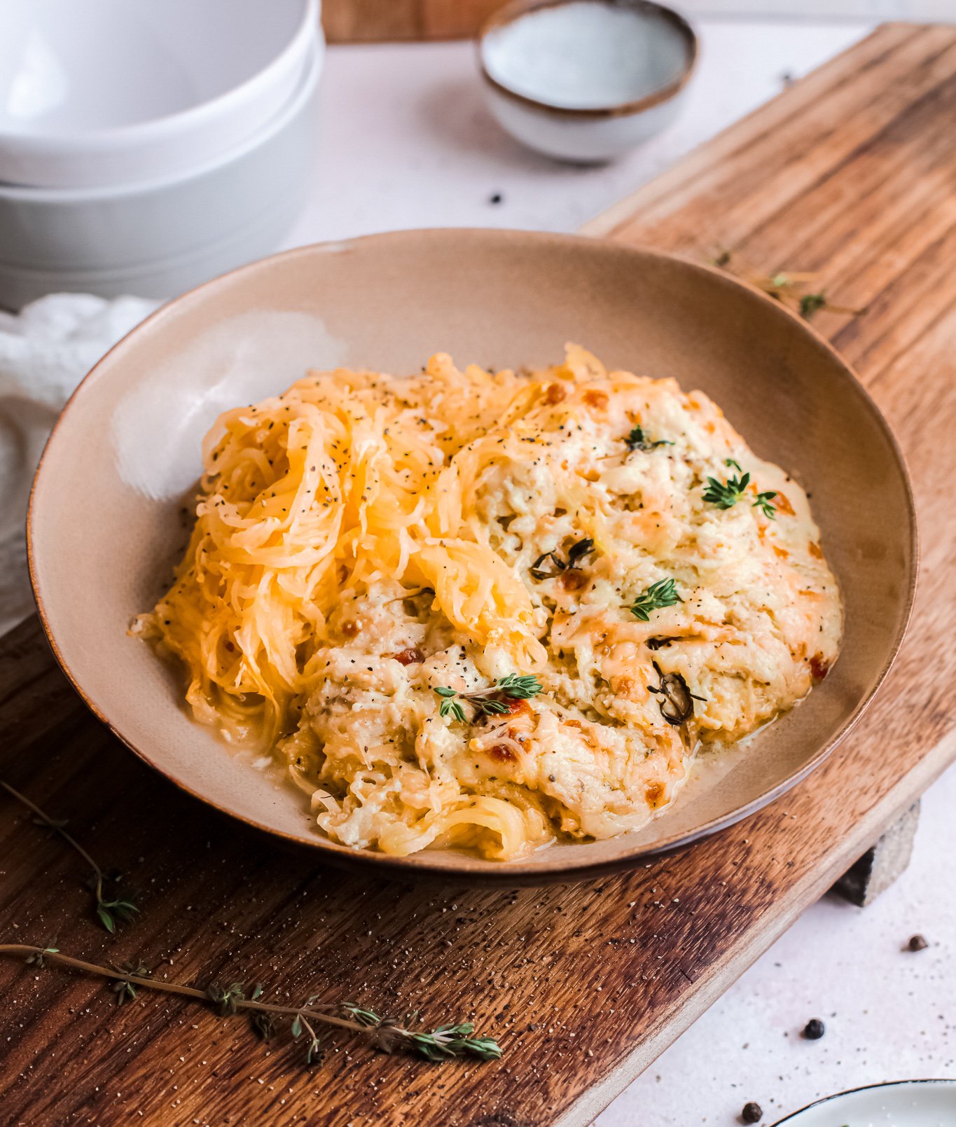Baked Cheesy Spaghetti Squash Recipe in a bowl. 