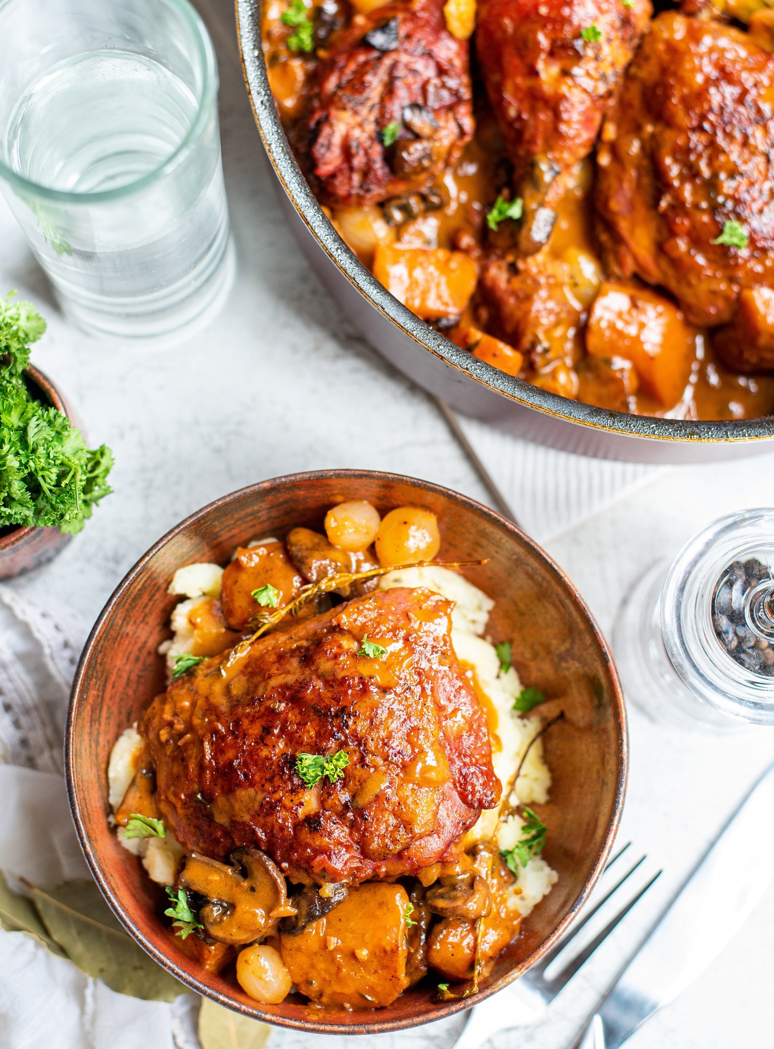 Coq au Vin in a small bowl 