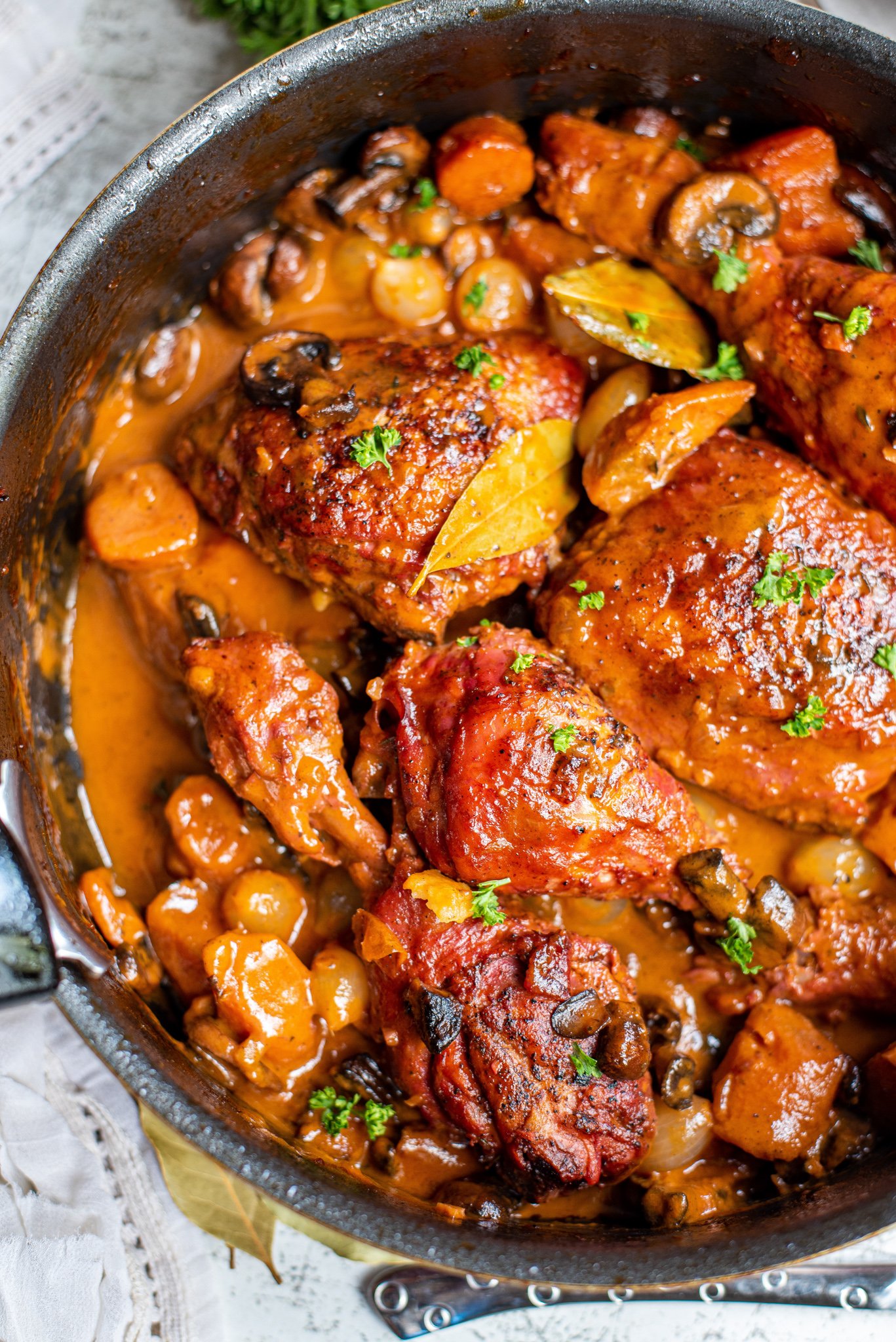 Coq au Vin Recipe with parsley. 