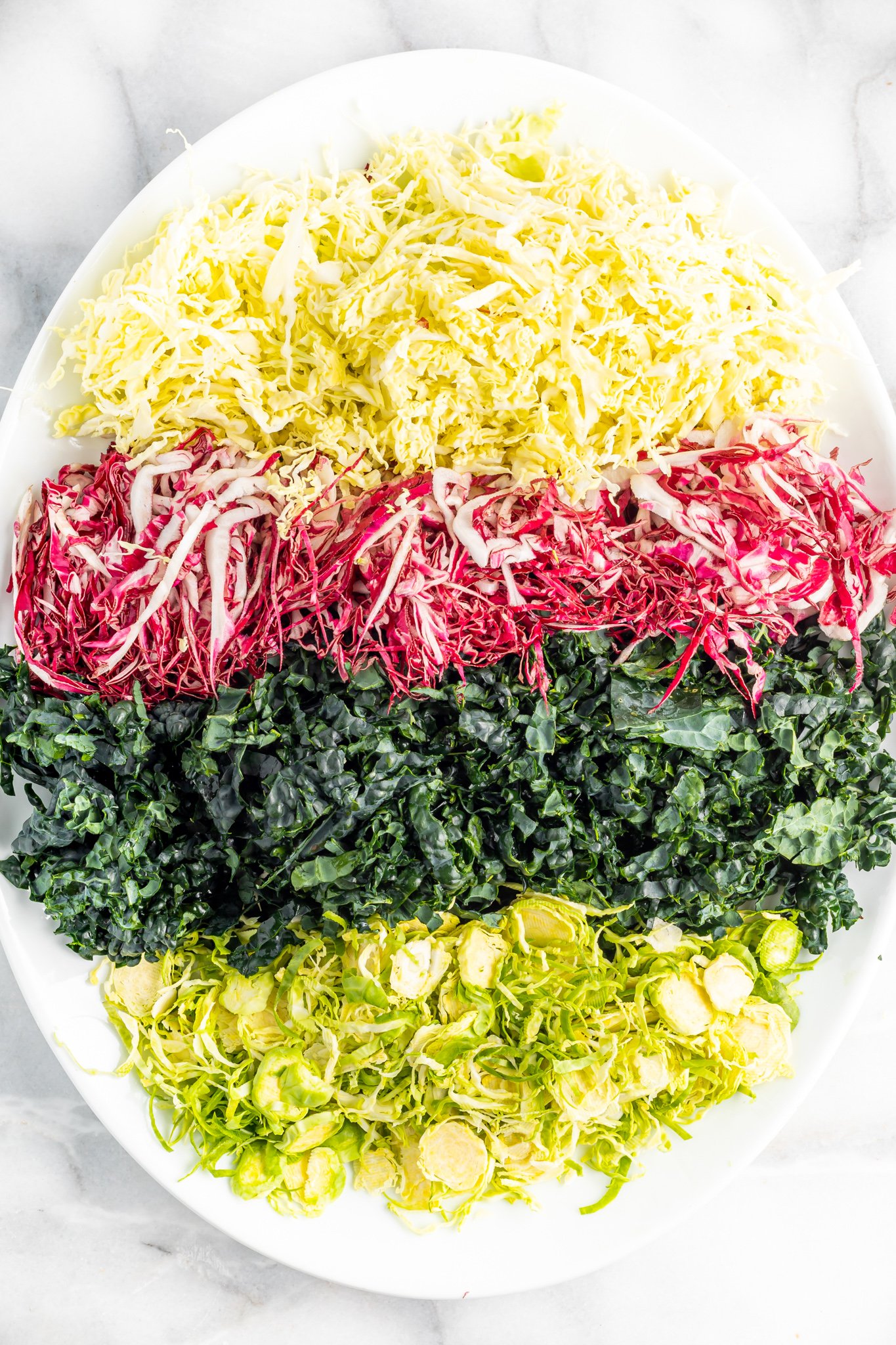 Winter Coleslaw Salad cabbage on a platter. 