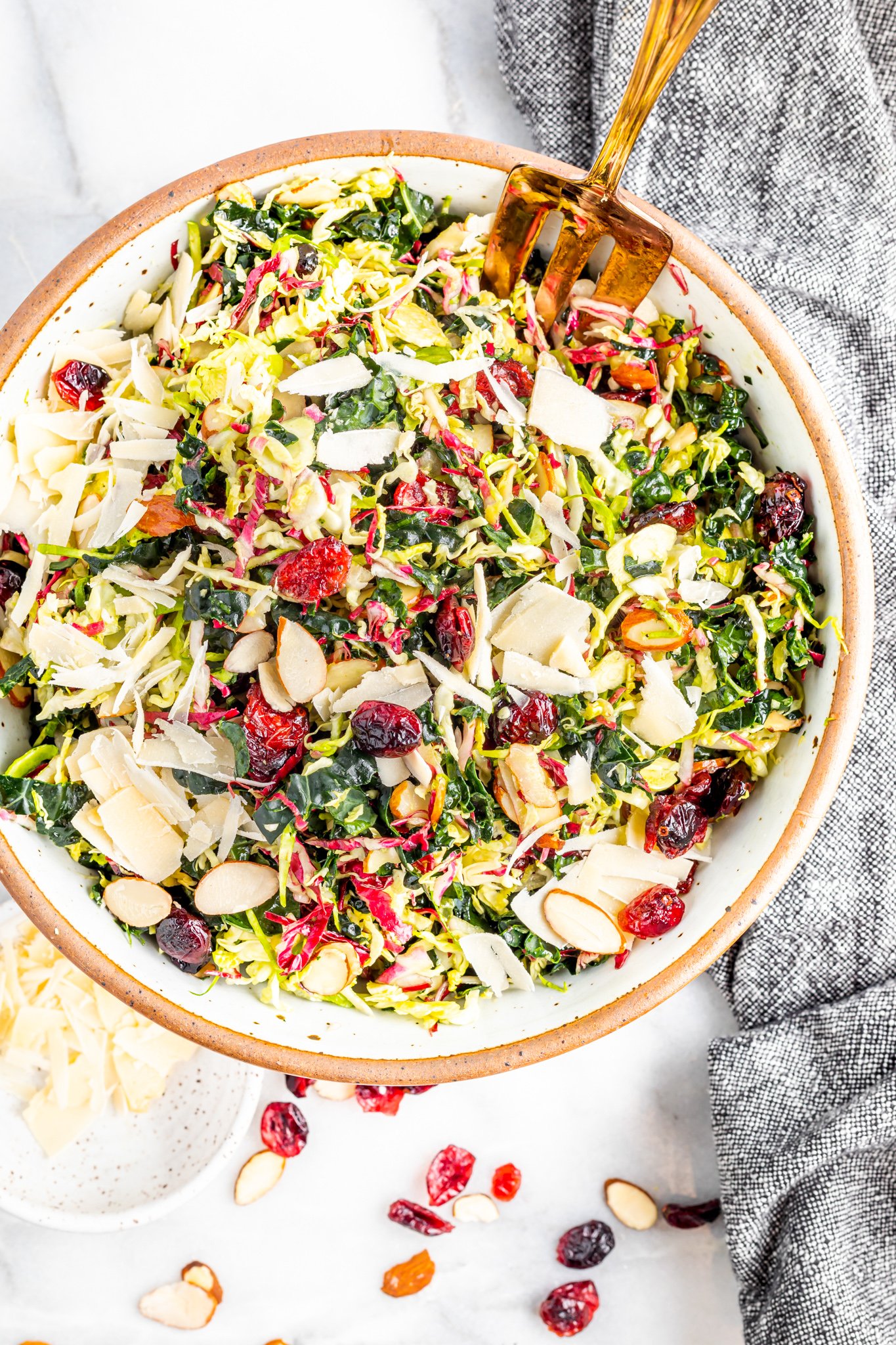 Winter Coleslaw Salad in a bowl above view.