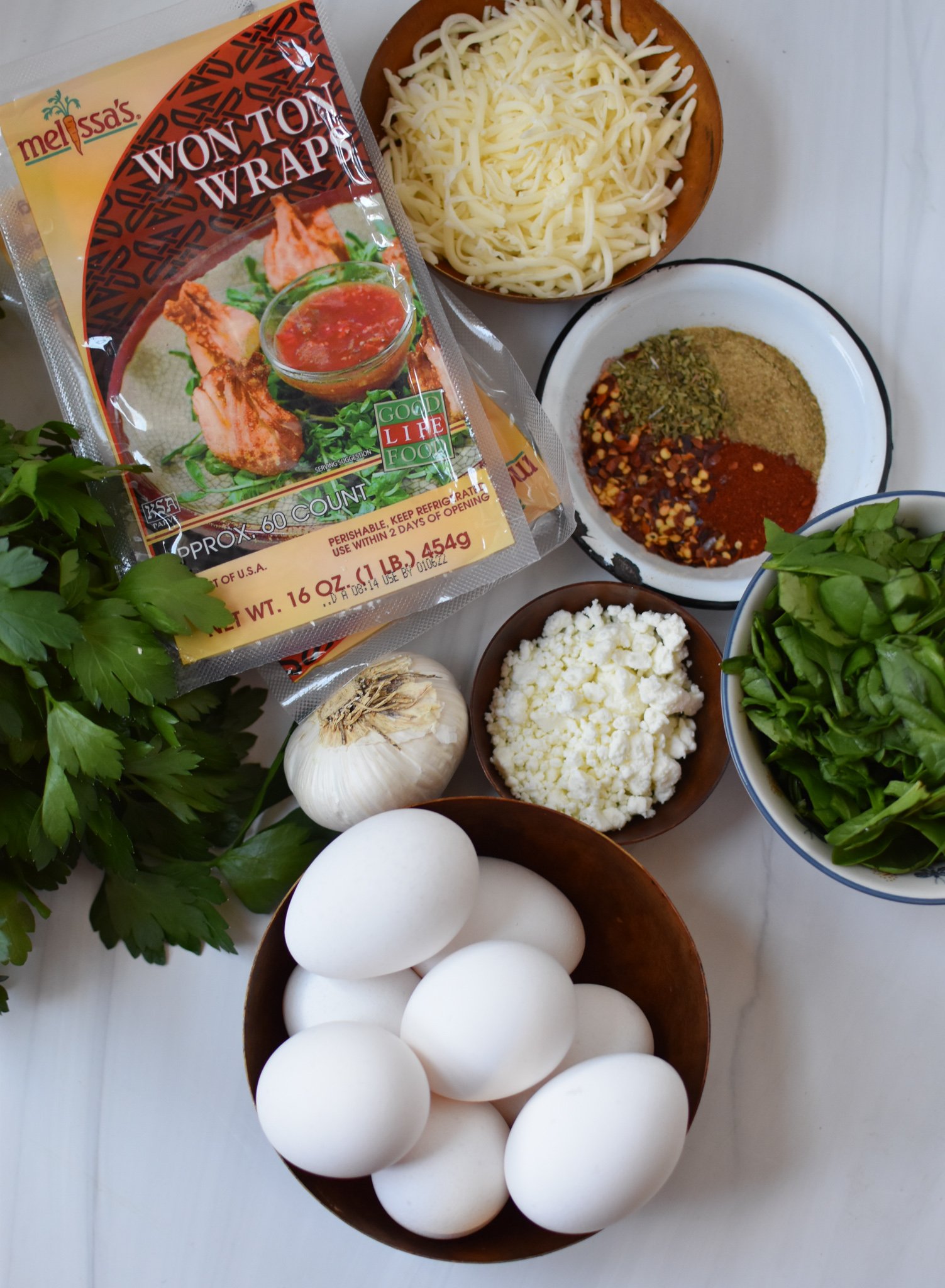 Mediterranean Quiche Wontons ingredients.