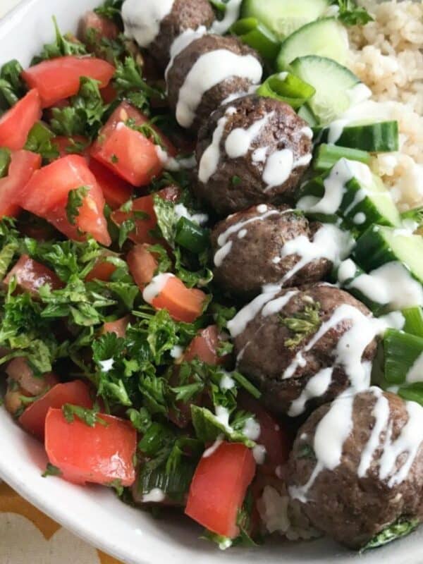 Beef Kafta Meatballs in a white bowl