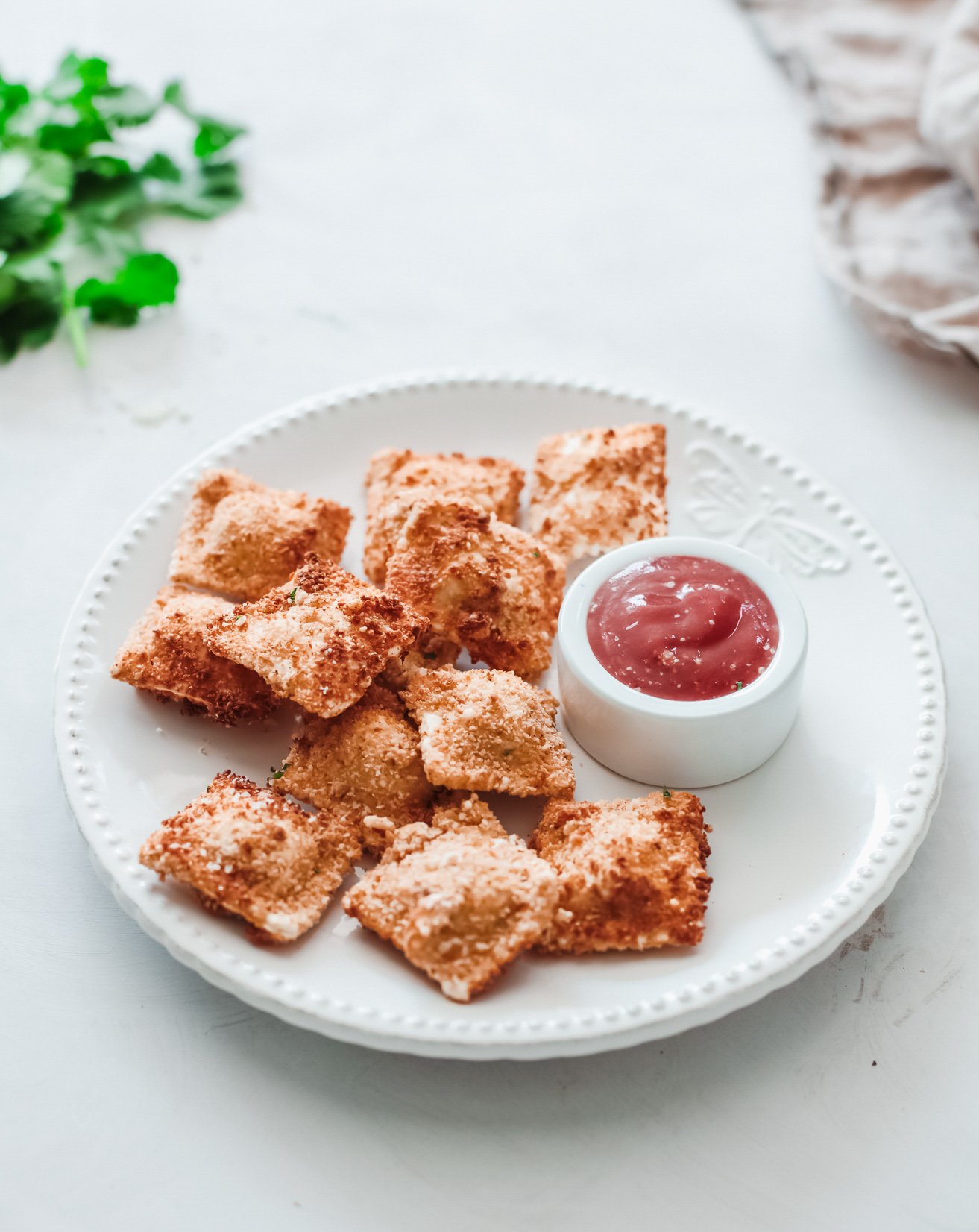 Air Fried Ravioli with tomato sauce.