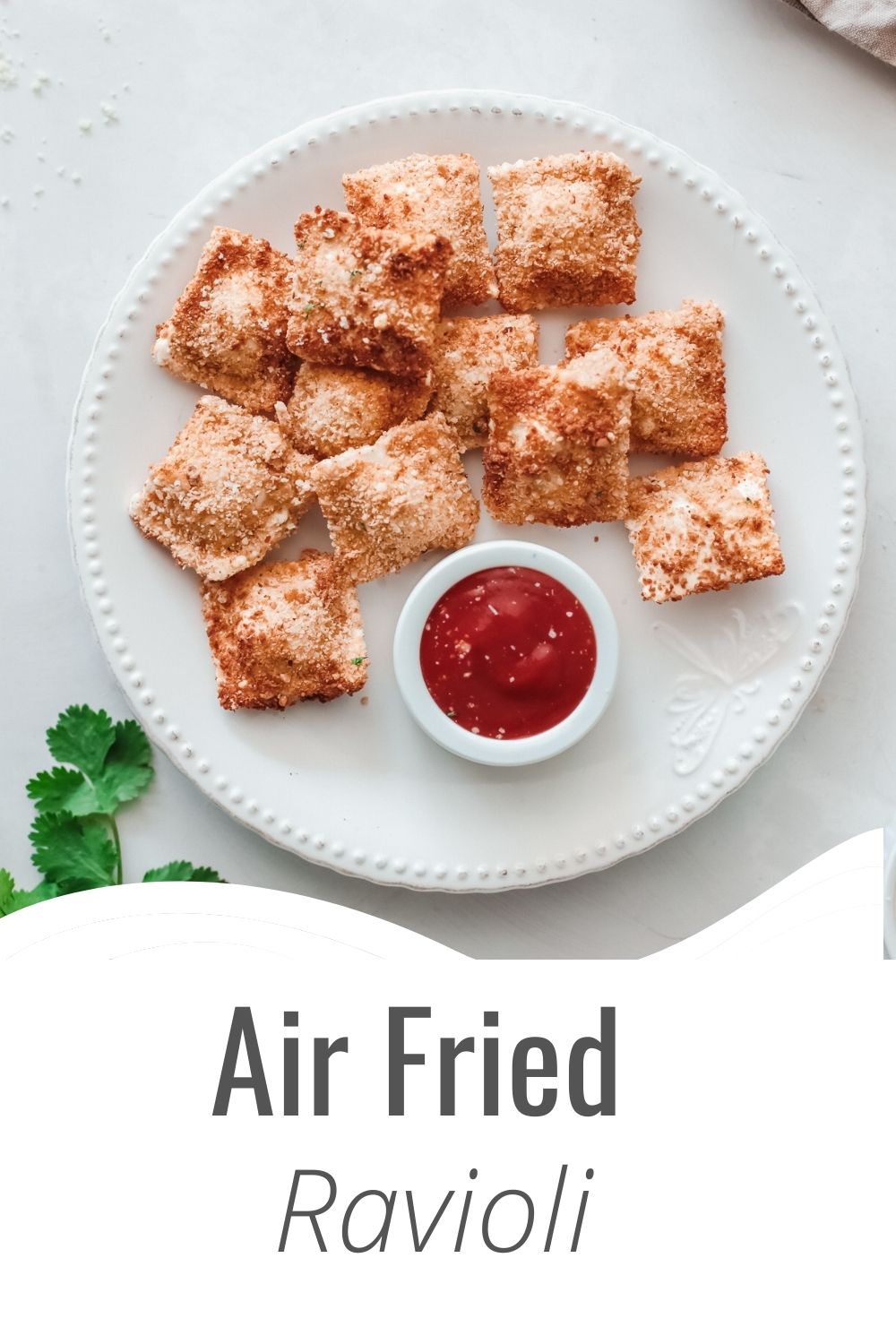 Air Fried Ravioli with logo.