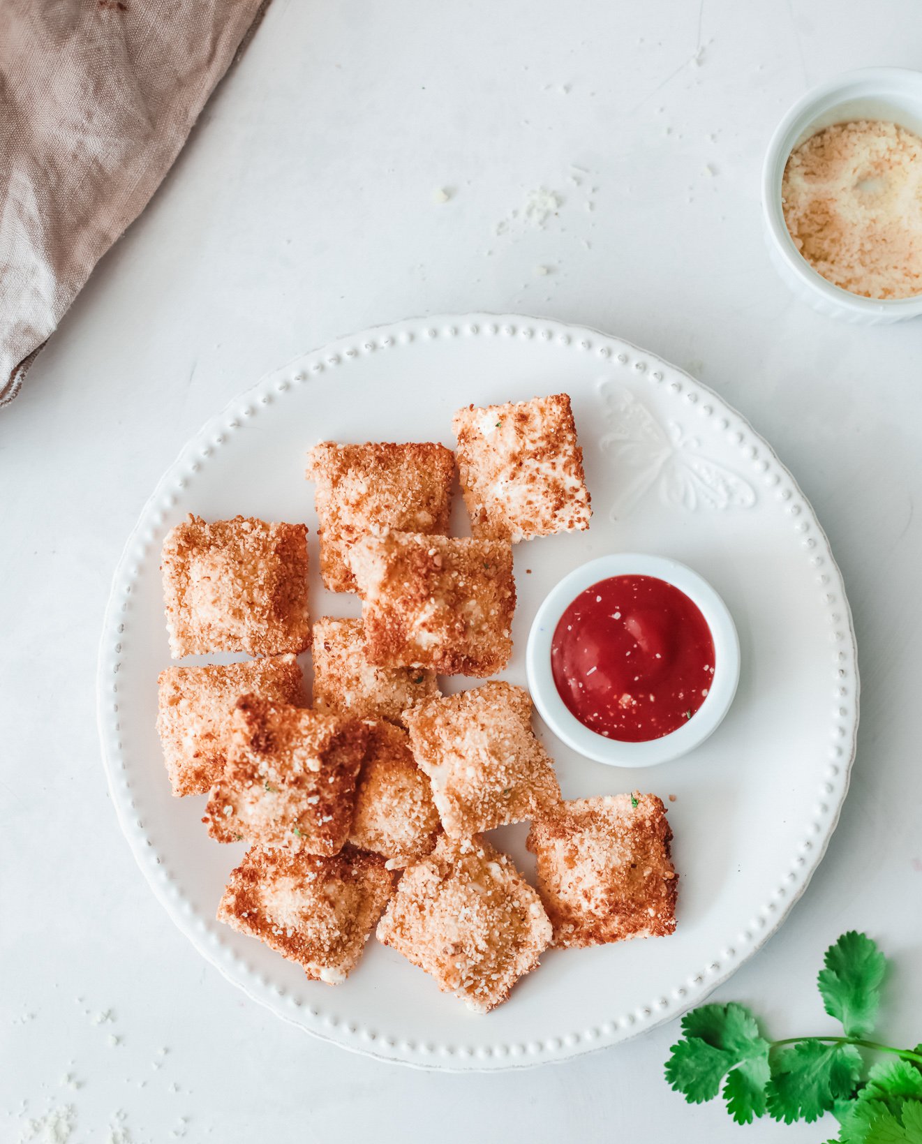 Air Fried Ravioli with a napkin.