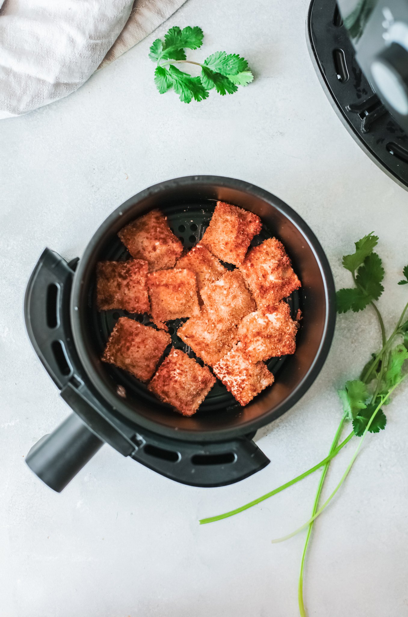 Air Fried Ravioli in the air fryer.