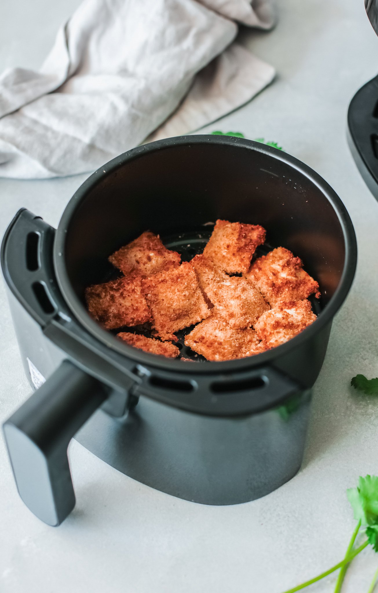 Air Fried Ravioli in the air fryer.