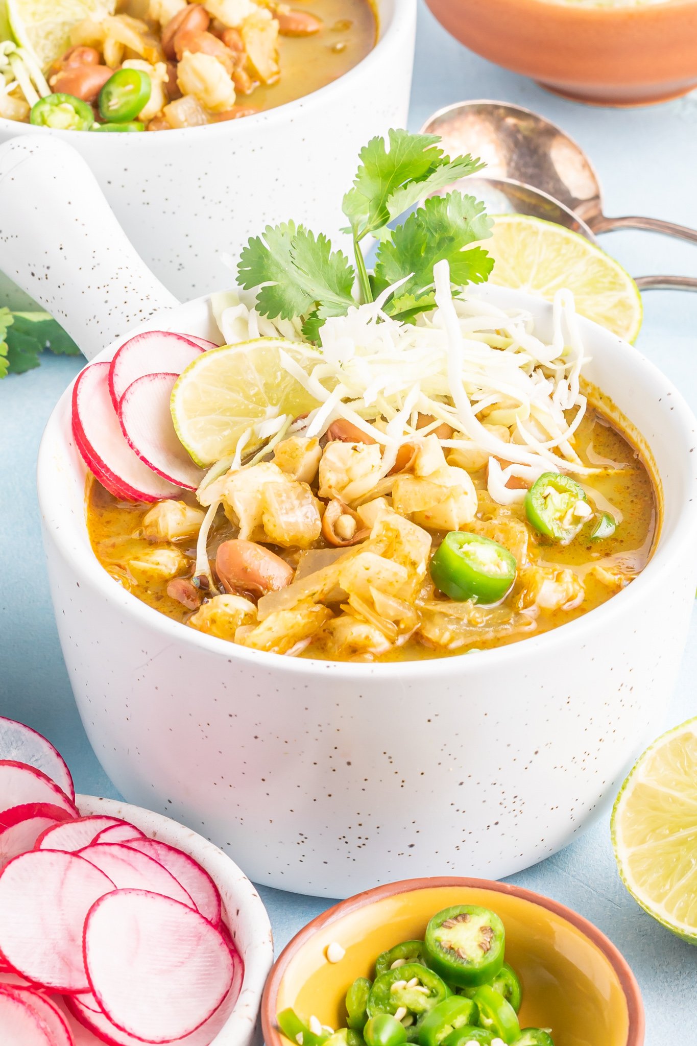 Vegan Pinto Bean Soup with onion. 