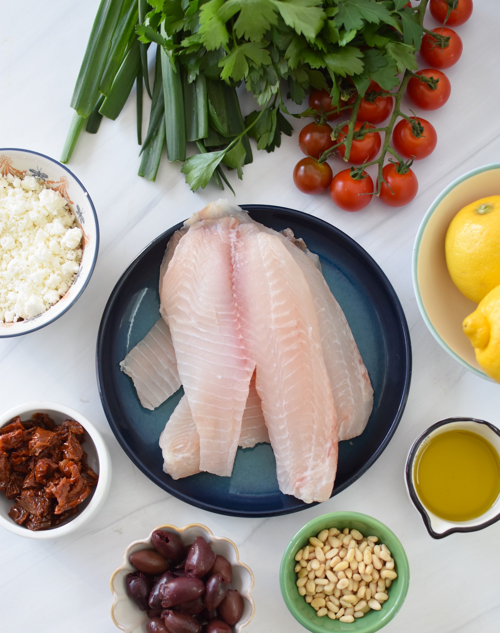 Greek Baked Tilapia with ingredients. 