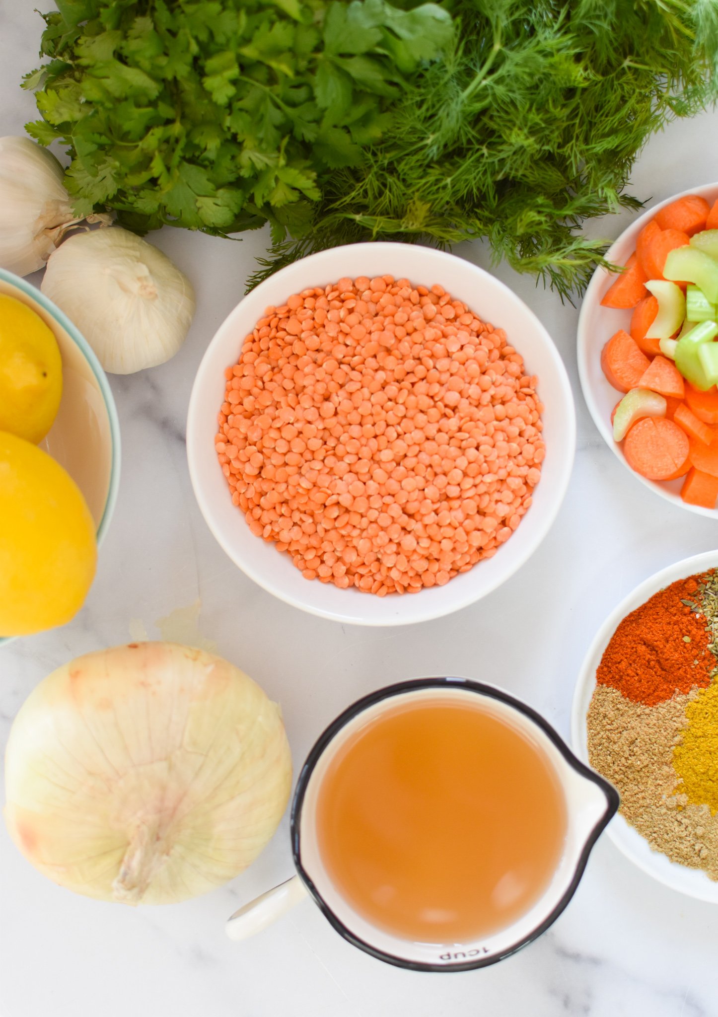 Lemon Lentil Soup Recipe ingredients. 