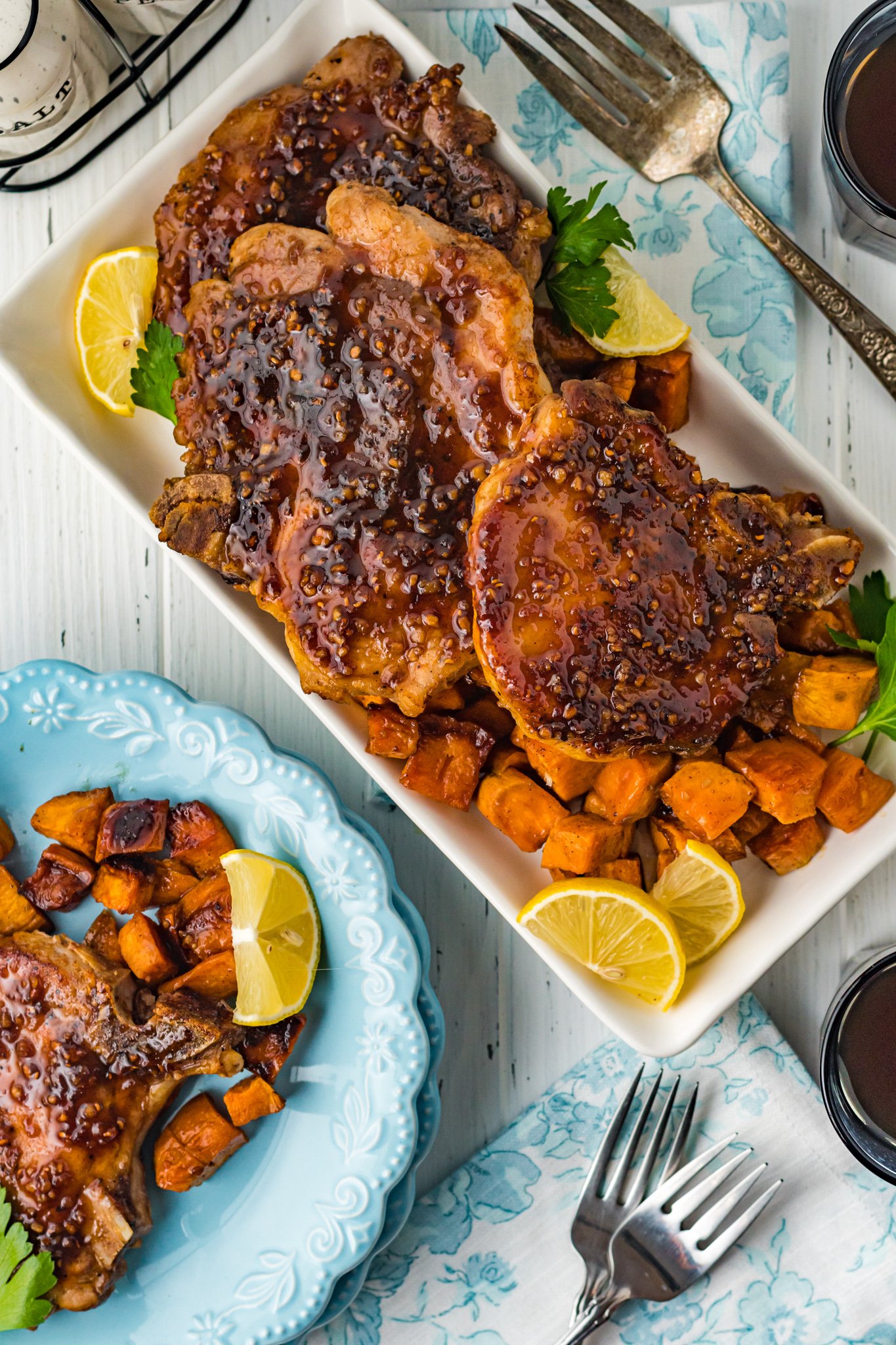 Maple Bourbon Pork Chops Recipe on a platter.