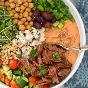 Slow Cooker Shredded Beef Hummus Bowls 1200 x 1200