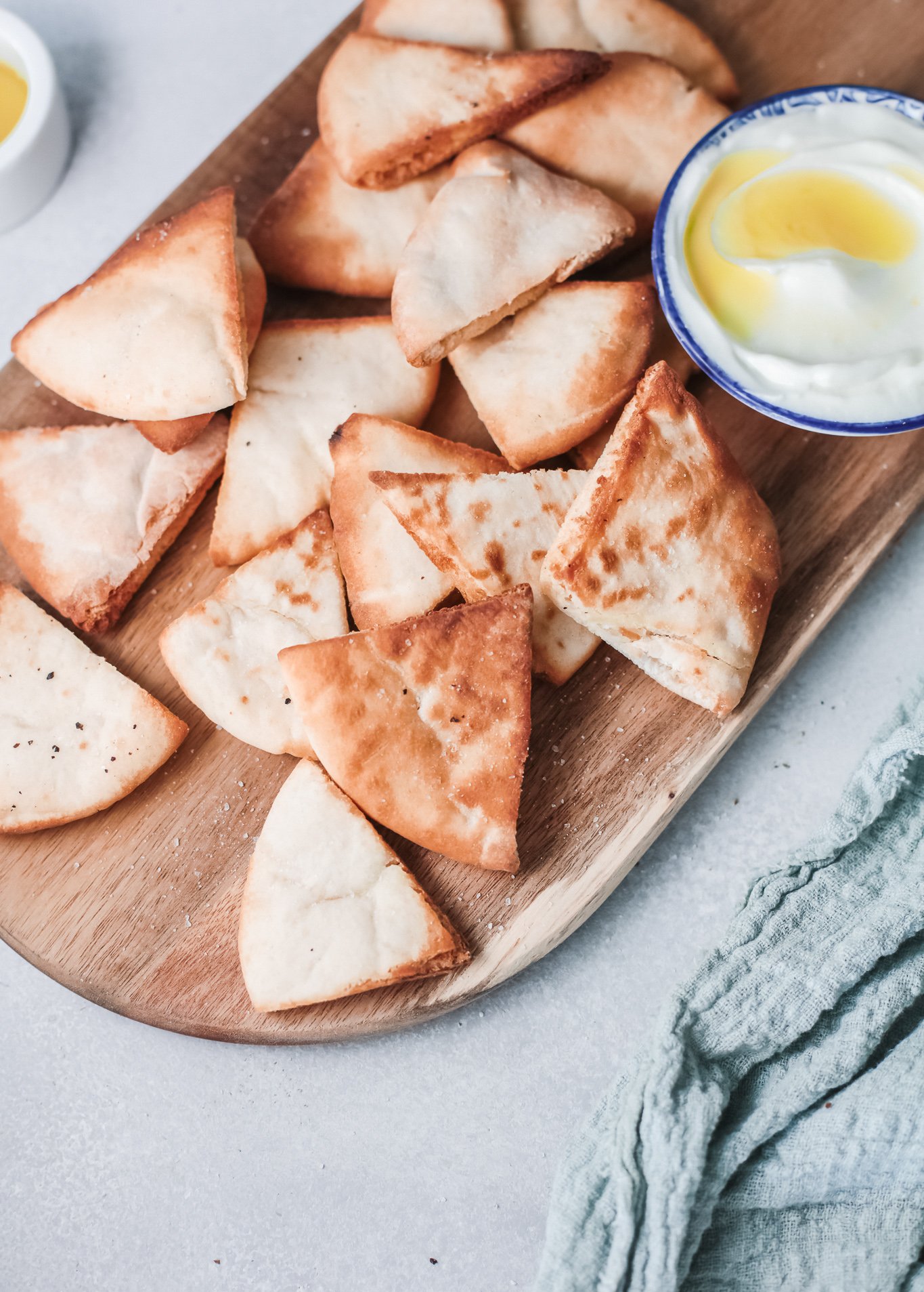 Air Fryer Pita Chips with tzatziki.