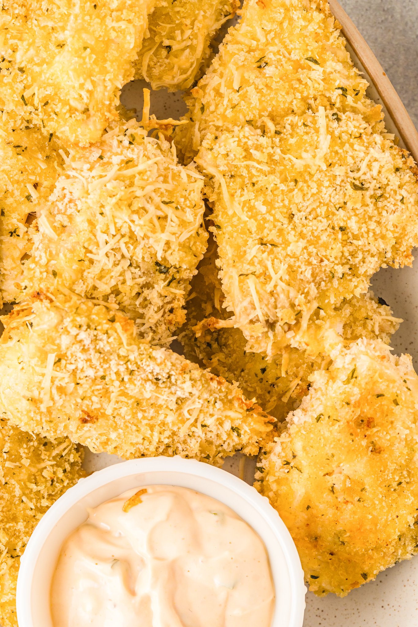 Baked Parmesan Fish Sticks with dip.