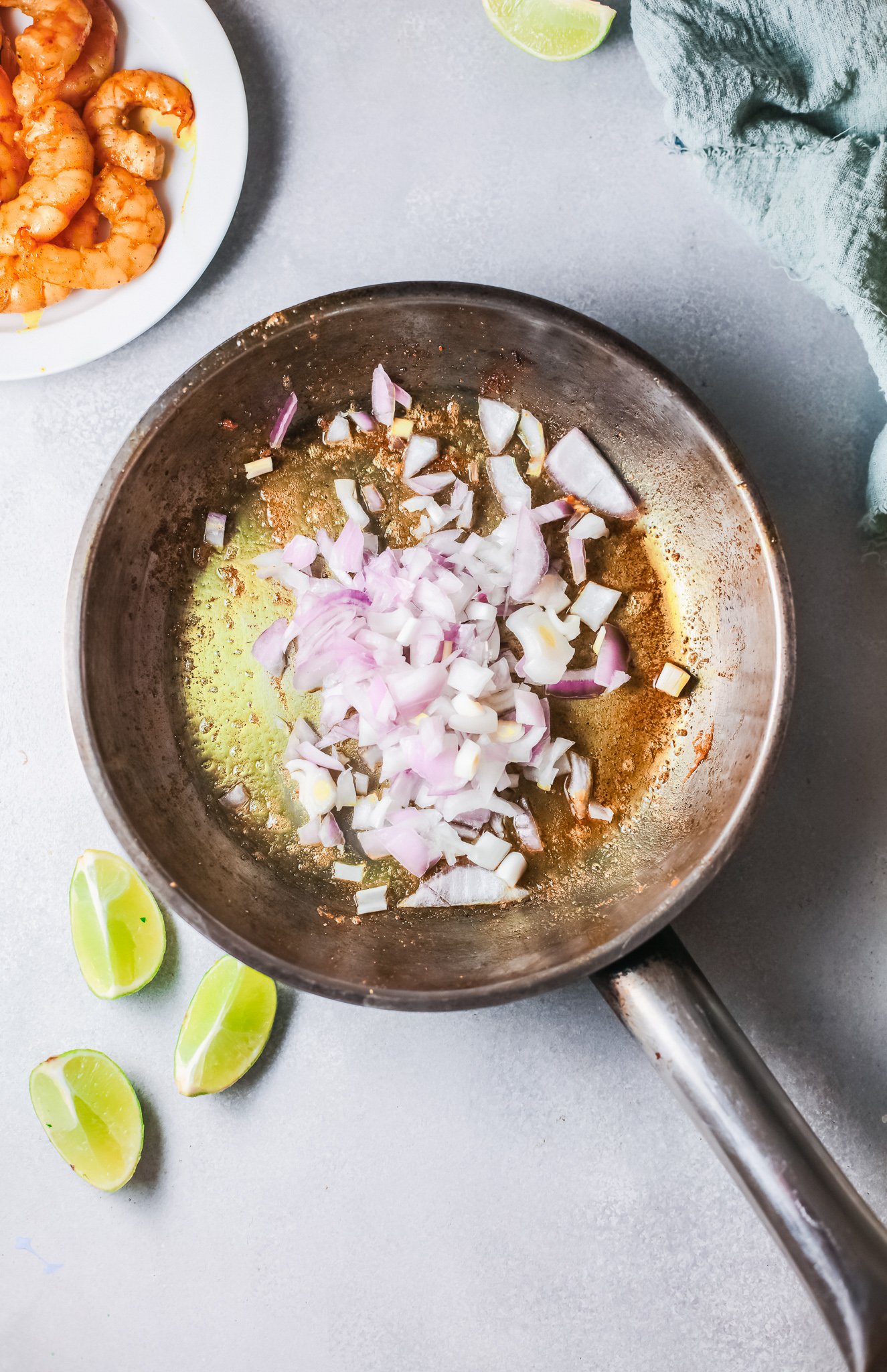 Easy Shrimp Curry Recipe onion in a skillet. 