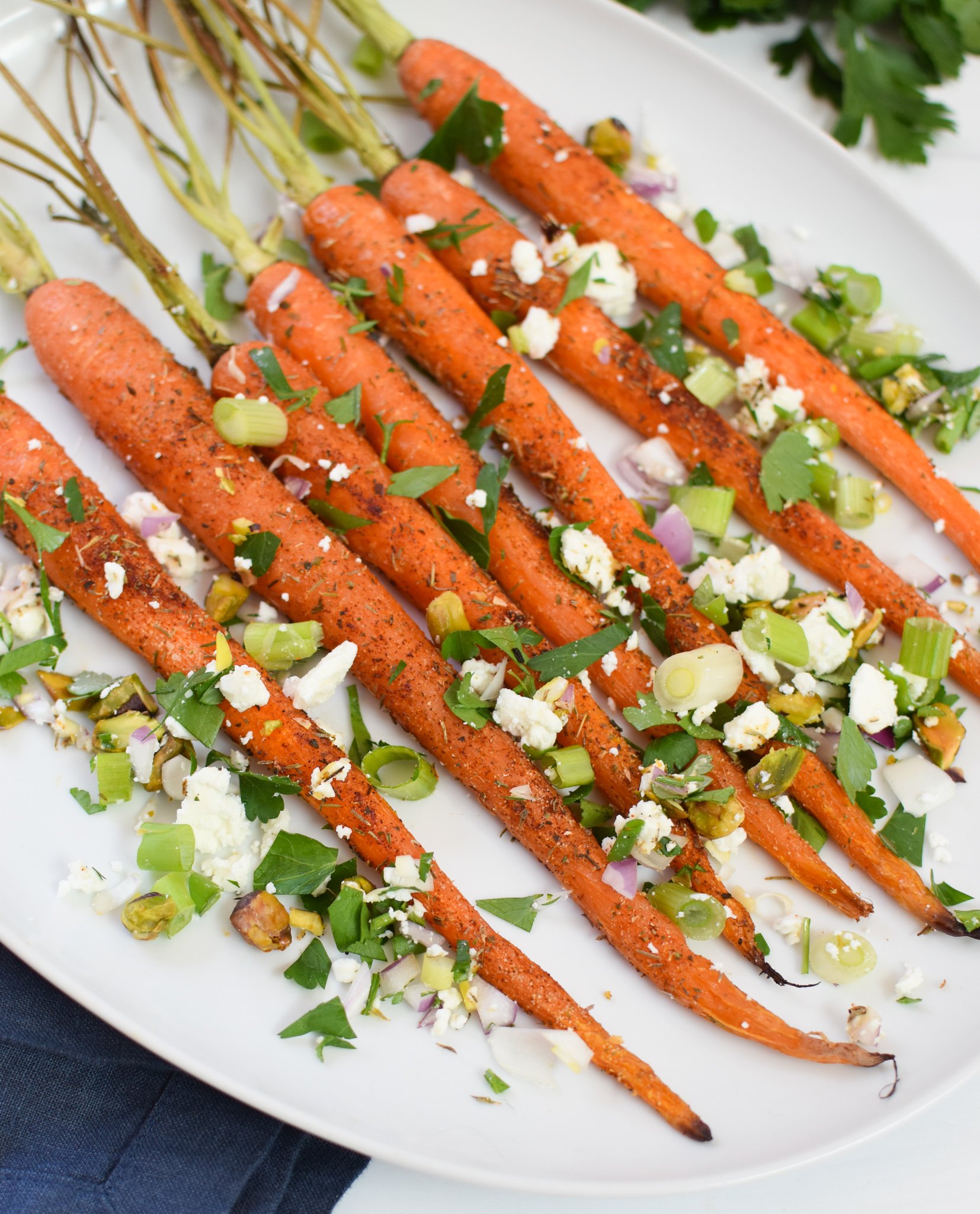 Roasted Carrots with Pistachios with feta cheese. 