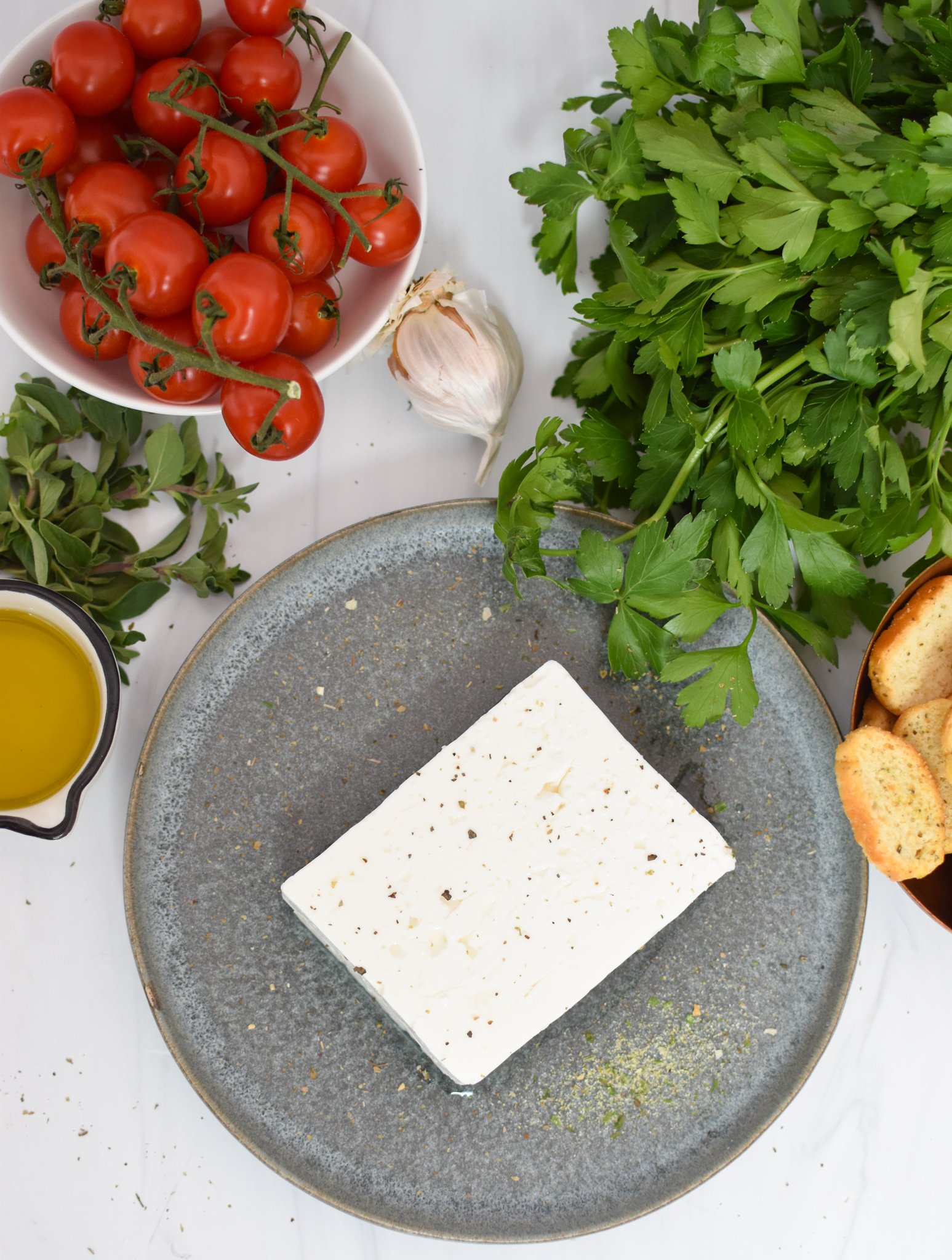 Easy Baked Feta Recipe ingredients. 