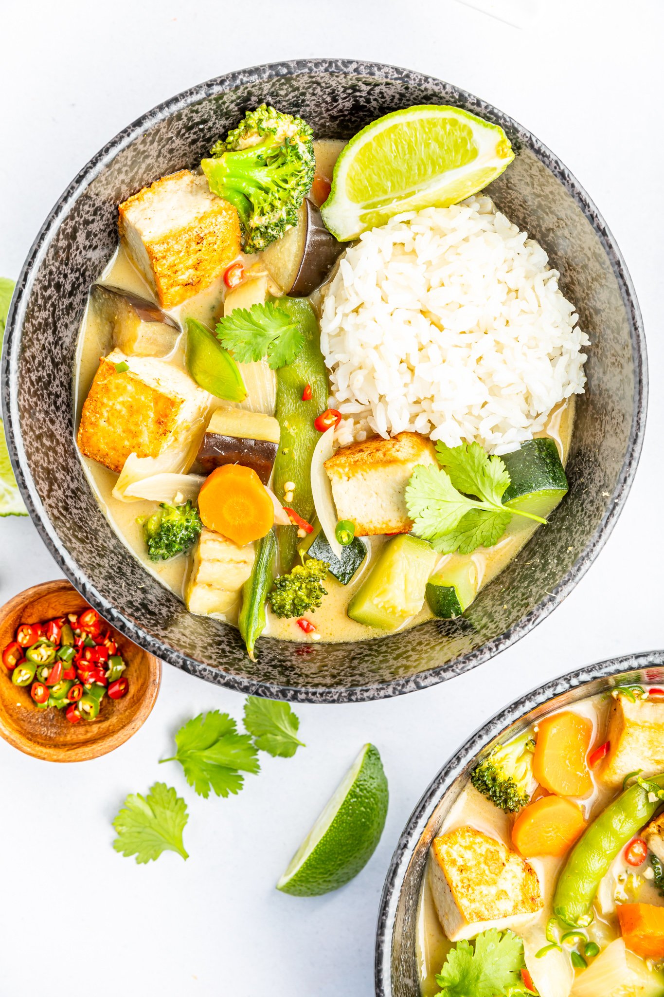 Thai Vegetable Green Curry with rice.