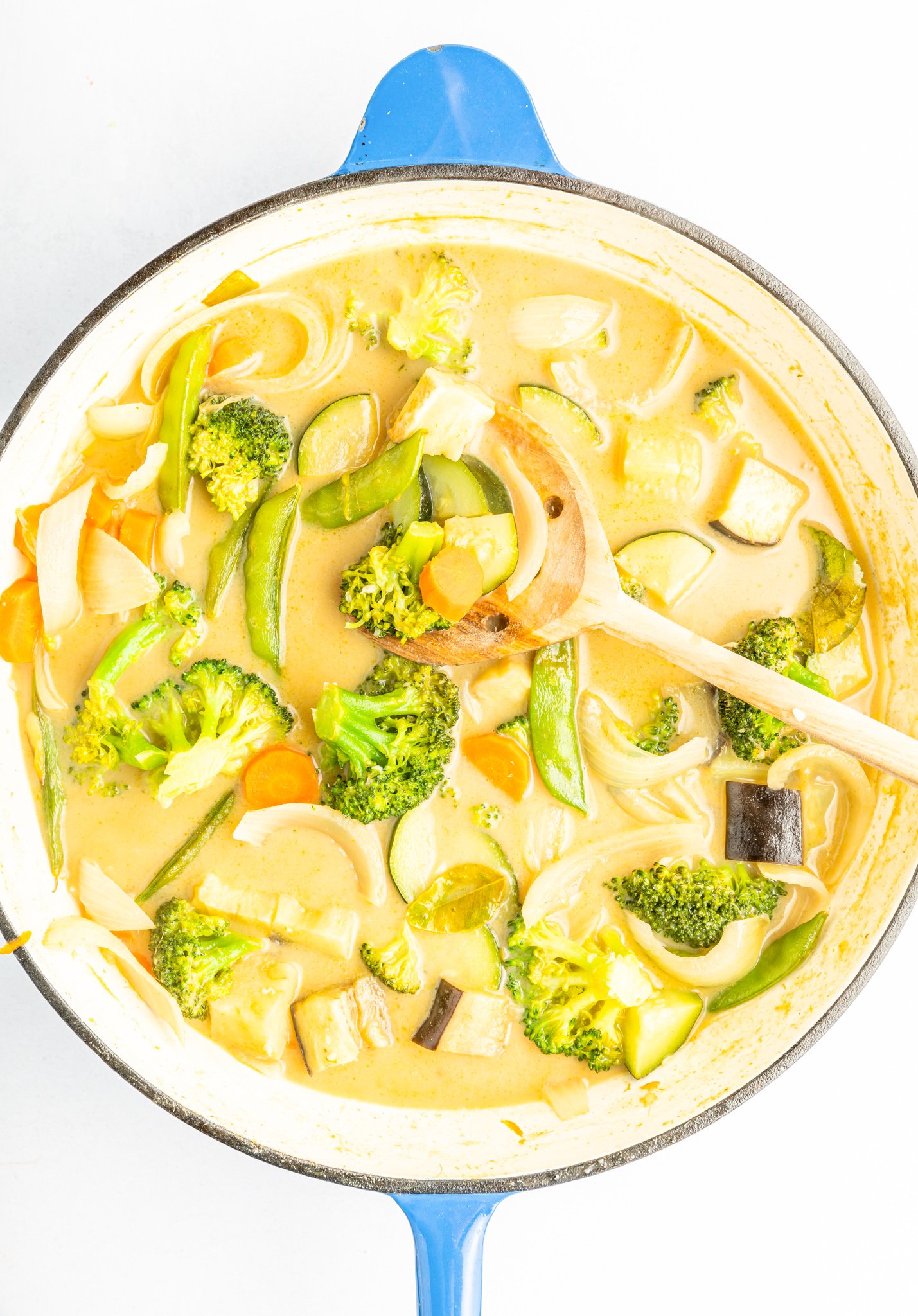 Thai Vegetable Green Curry with a spoon. 