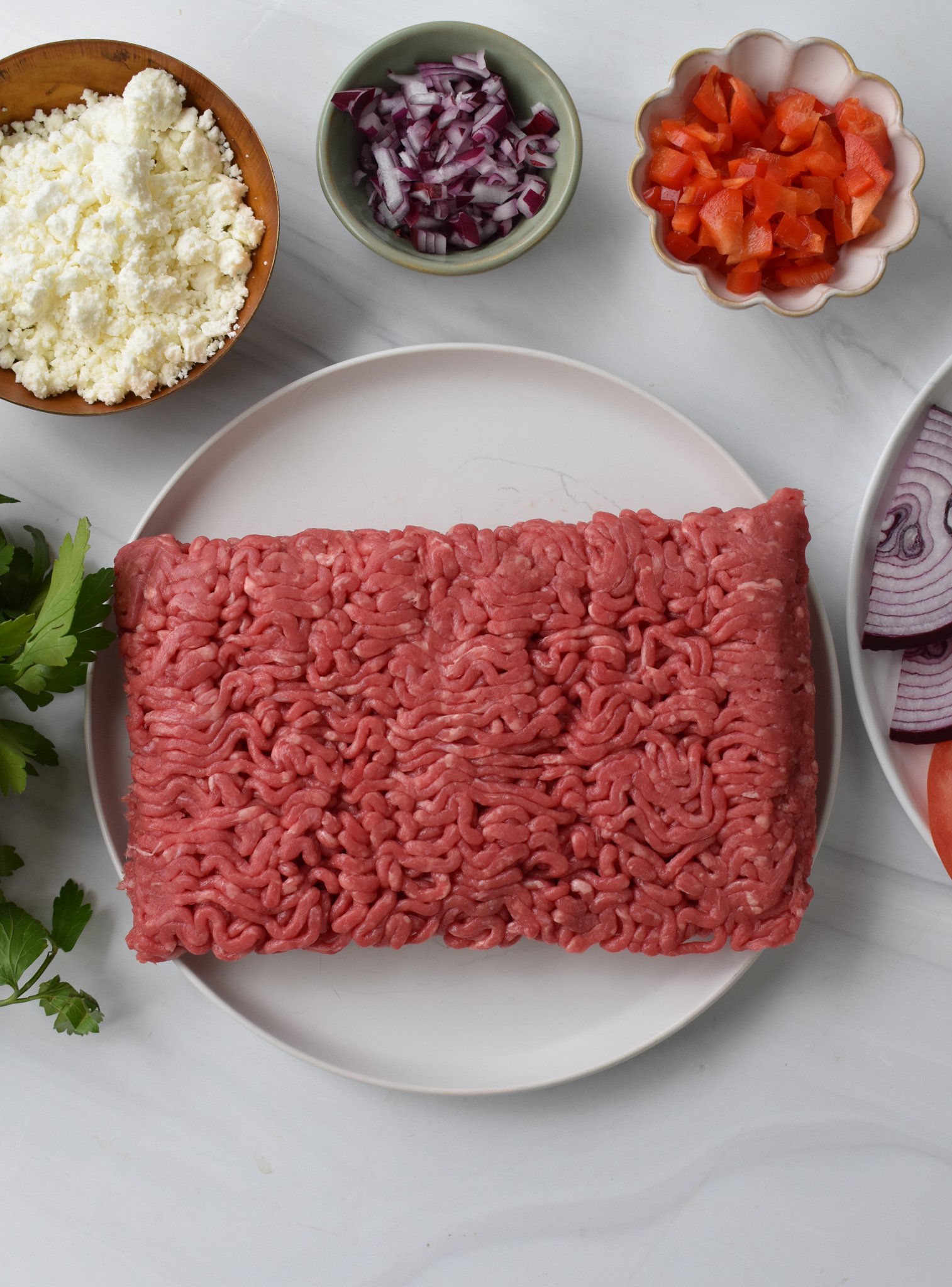 Feta Burger with Tzatziki ingredients. 