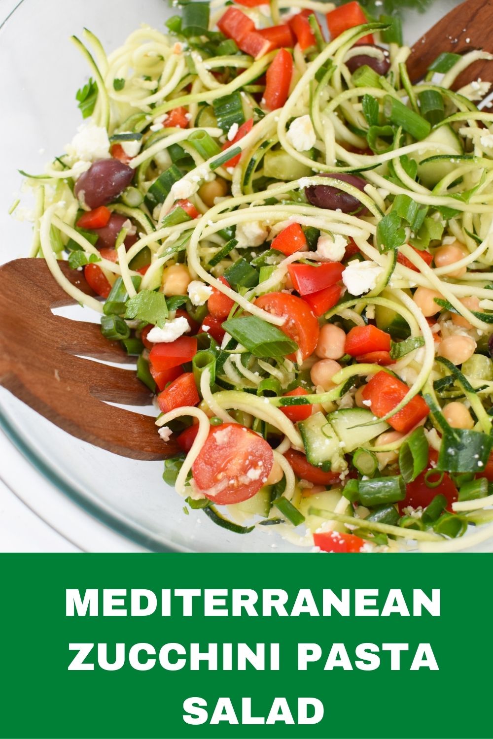 Mediterranean Zucchini Pasta Salad with logo.