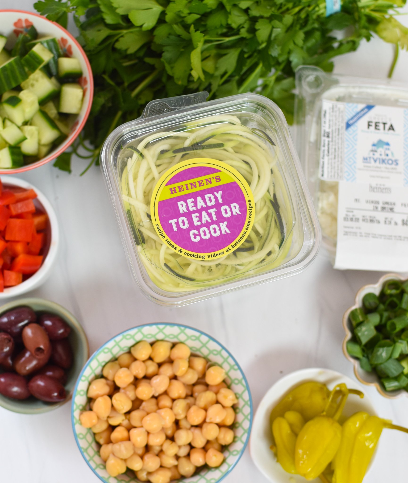 Mediterranean Zucchini Pasta Salad ingredients. 