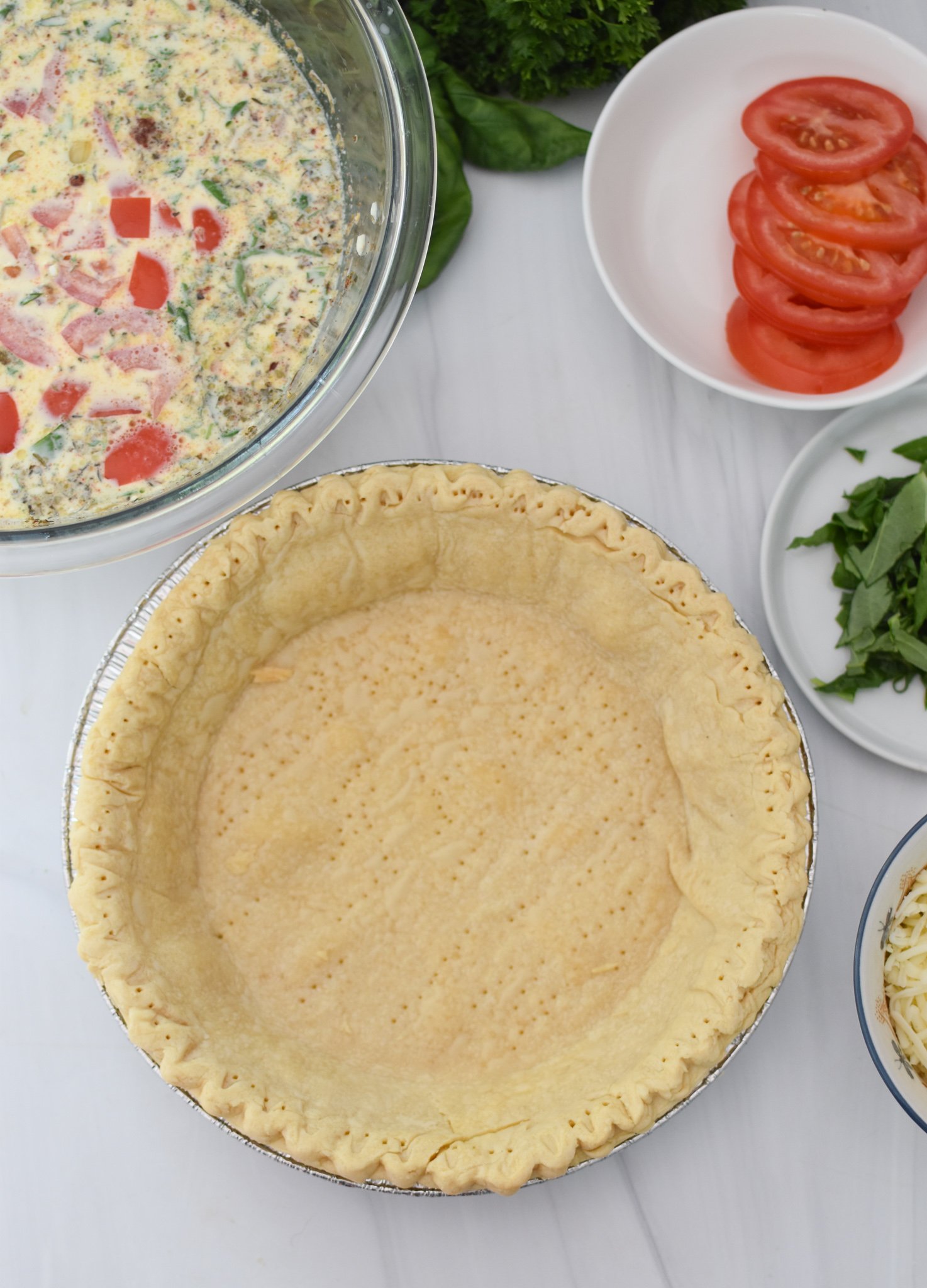 Caprese Quiche Lorraine Recipe pie crust baked.