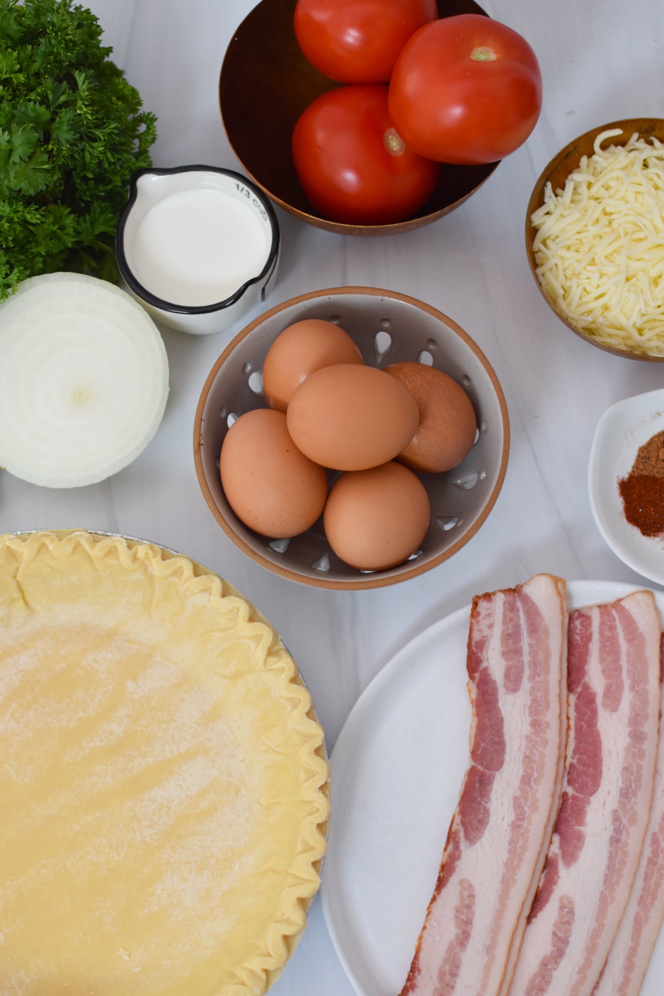 Caprese Quiche Lorraine Recipe ingredients. 
