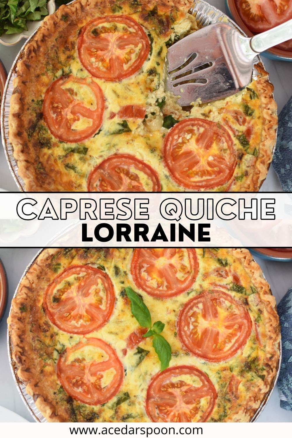 Caprese Quiche Lorraine Recipe with logo.