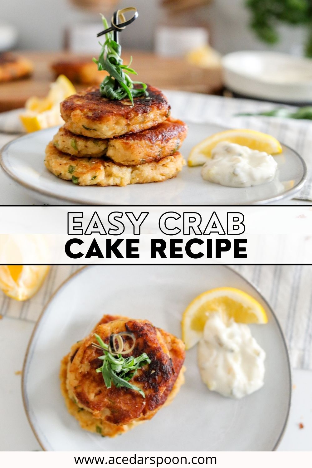 Easy Crab Cake Recipe with logo.