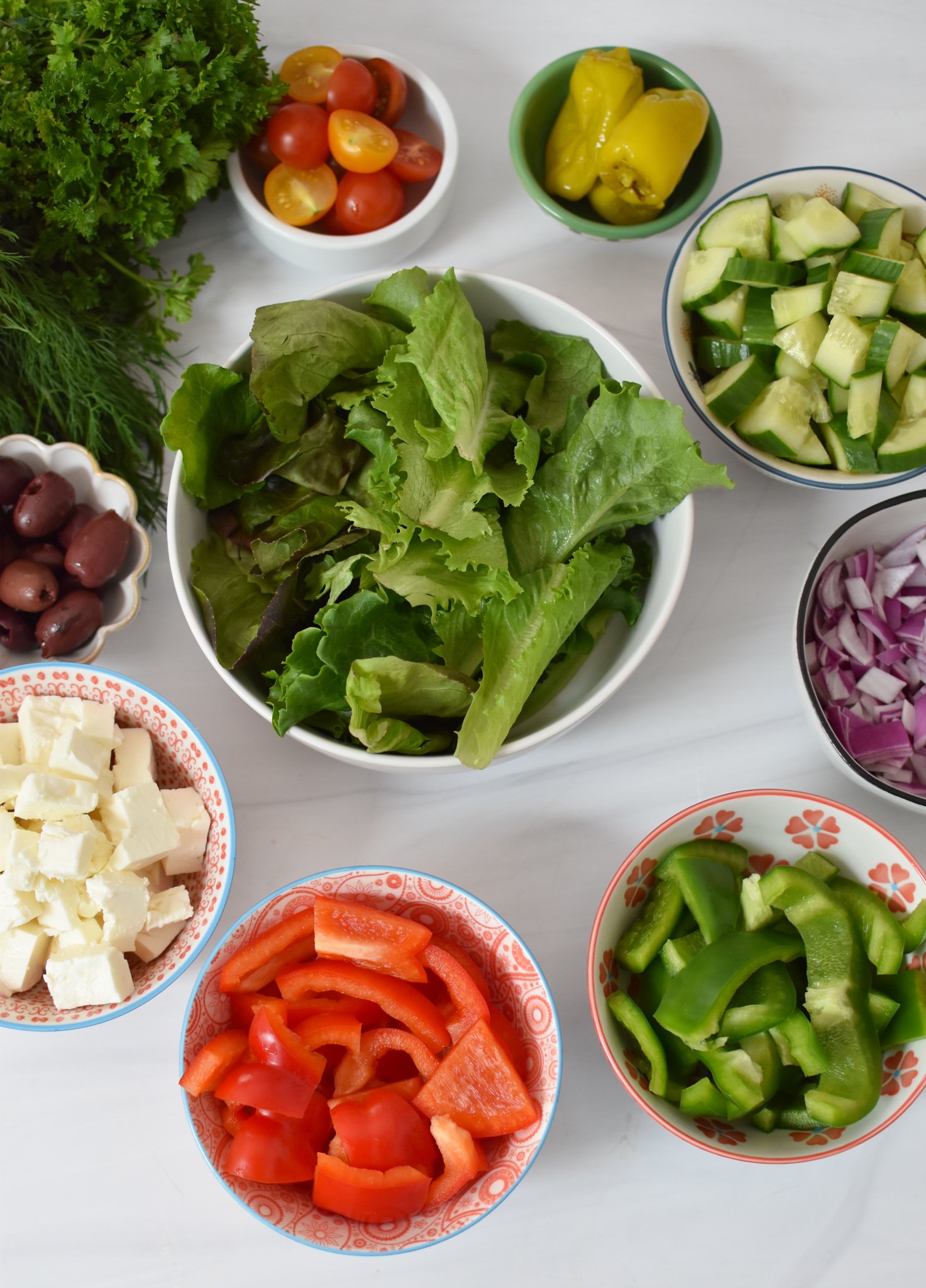 Grilled Chicken Greek Salad ingredients. 