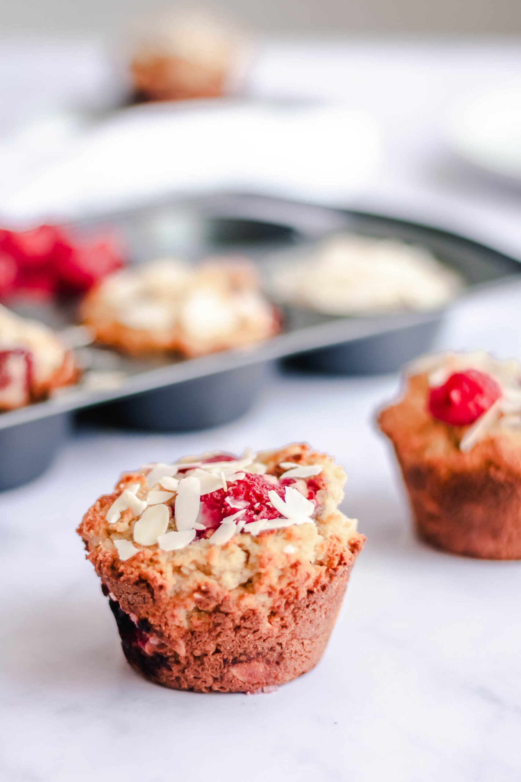 Keto Raspberry Muffins with almonds. 