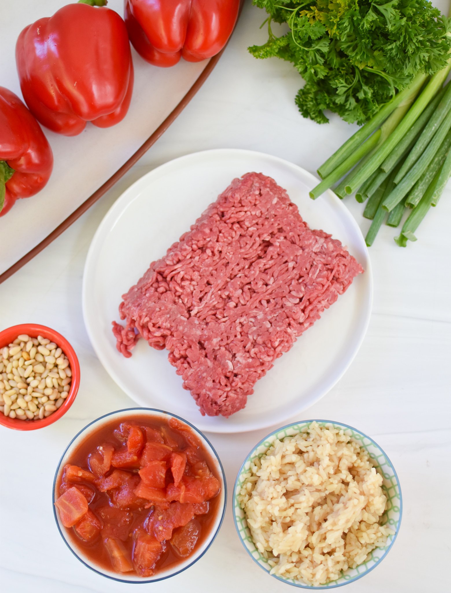 Mediterranean Ground Beef Stuffed Peppers ingredients.