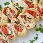 Mediterranean Pinwheels on a white plate.