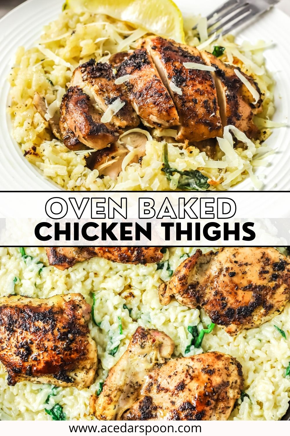 Oven Baked Chicken Thighs with Risotto with logo. 