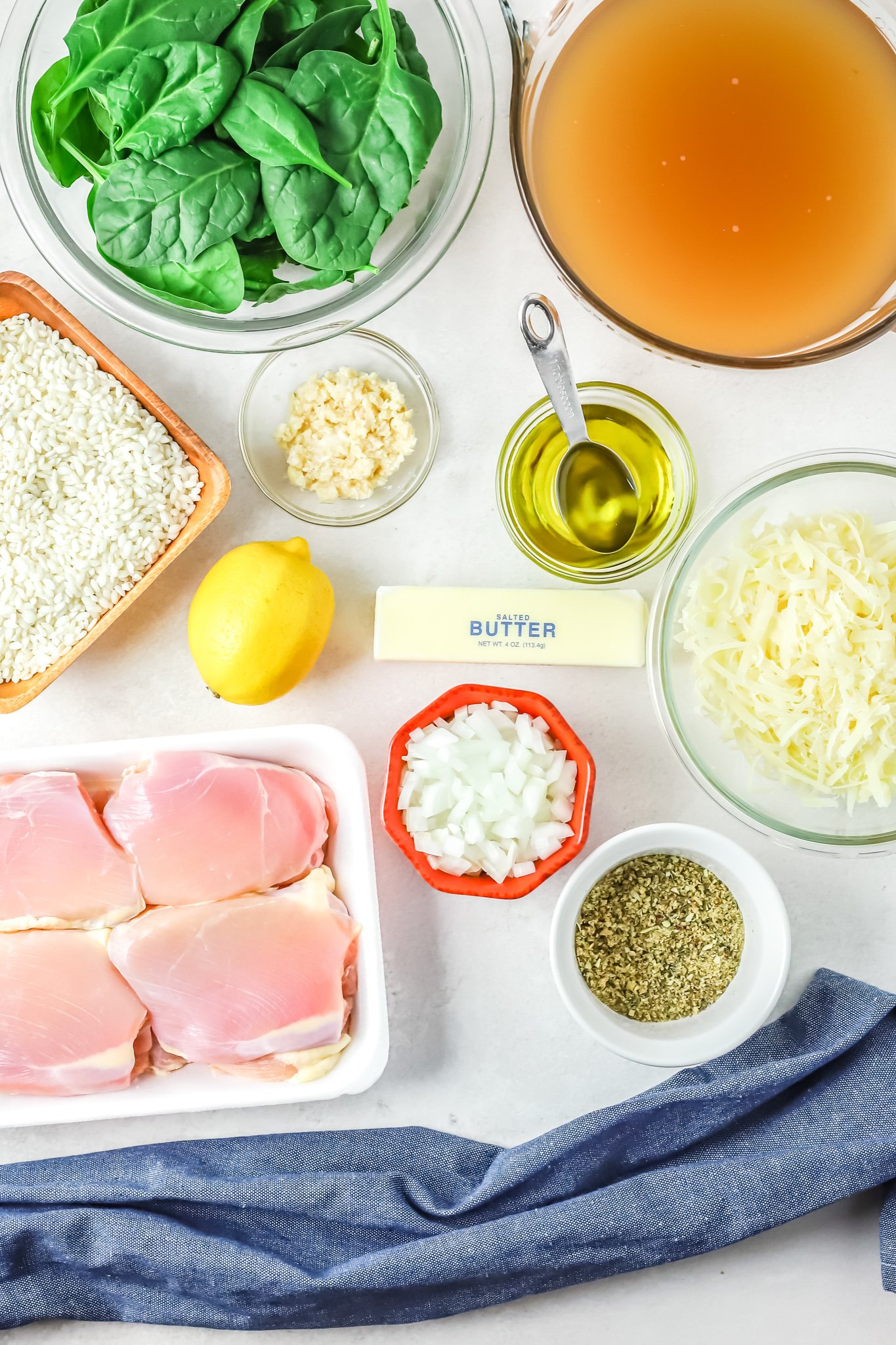 Oven Baked Chicken Thighs with Risotto ingredients. 